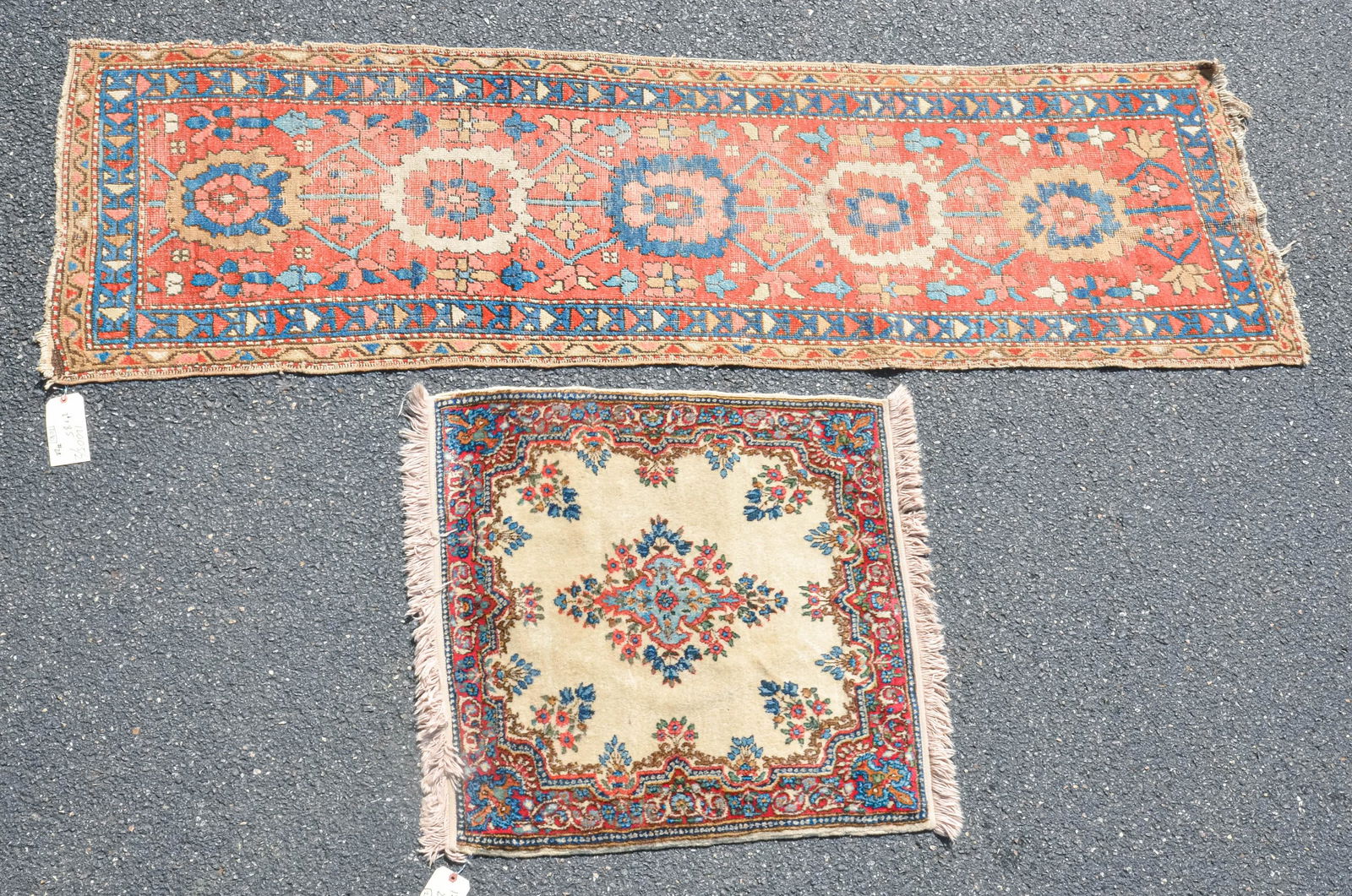 2'10" x 3'3", 2'6" x 8'5" Antique Heriz Runner, Persian: 2'10" x 3'3", 2'6" x 8'5" Antique Heriz runner & Persian handmade mat