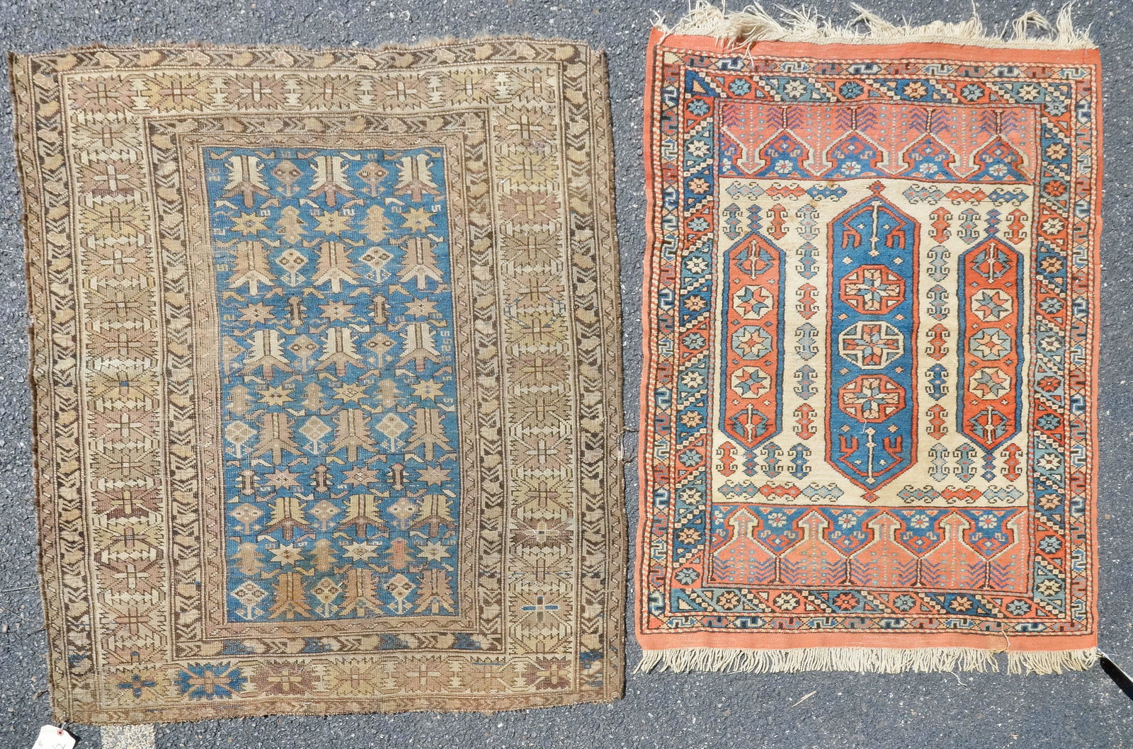 (2) 3'6" x 4'8" Turkish Prayer Rug, 3' x 4'6" Caucasian: (2) Rugs: 3'6" x 4'8" Turkish Prayer rug and 3' x 4'6" Caucasian rug