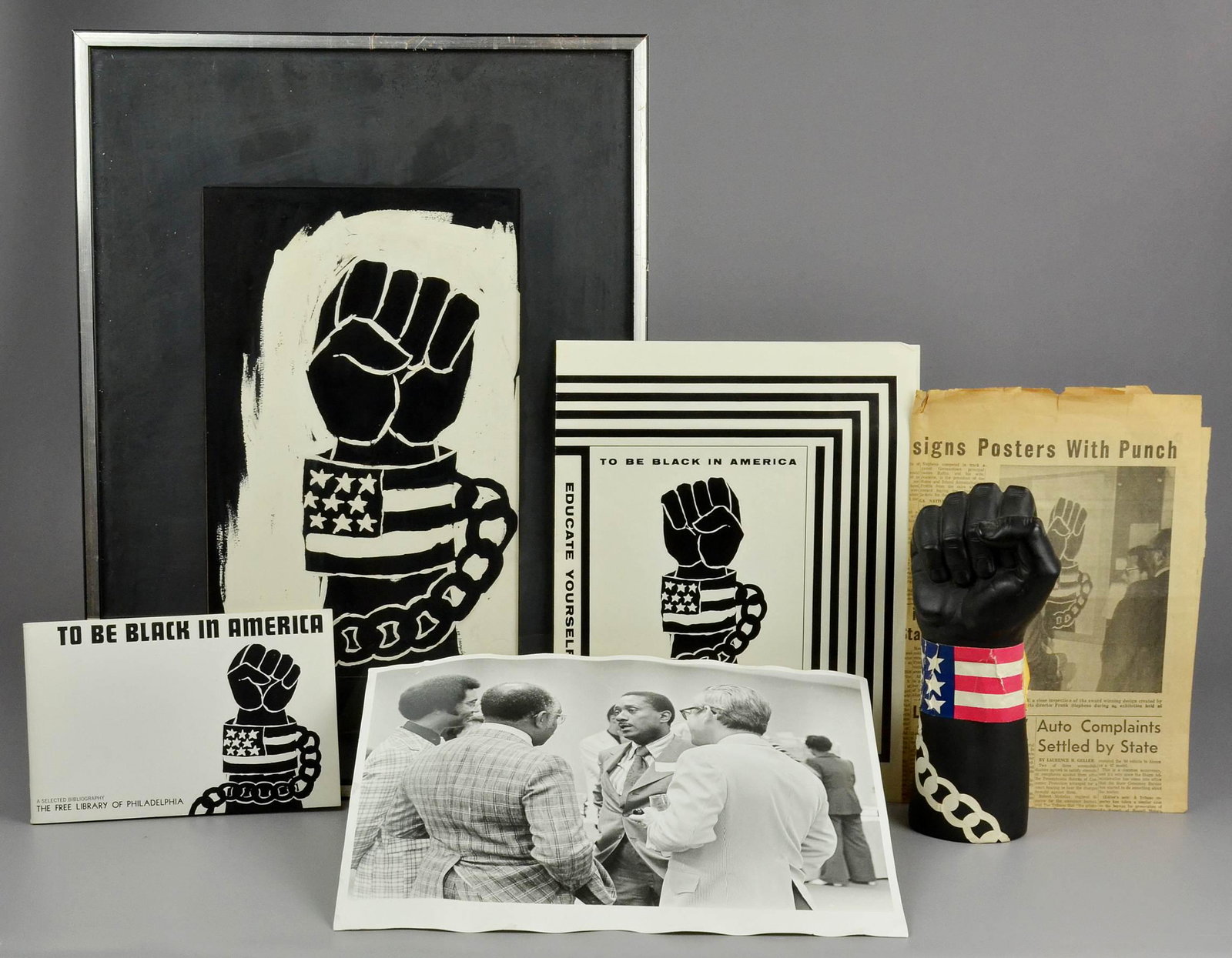 Frank L. Stephens "To Be Black in America": Frank L. Stephens 20th Century African American Philadelphia Artist "To Be Black in America", original illustration painting, probably the study for his award winning poster, black and white, gouache 
