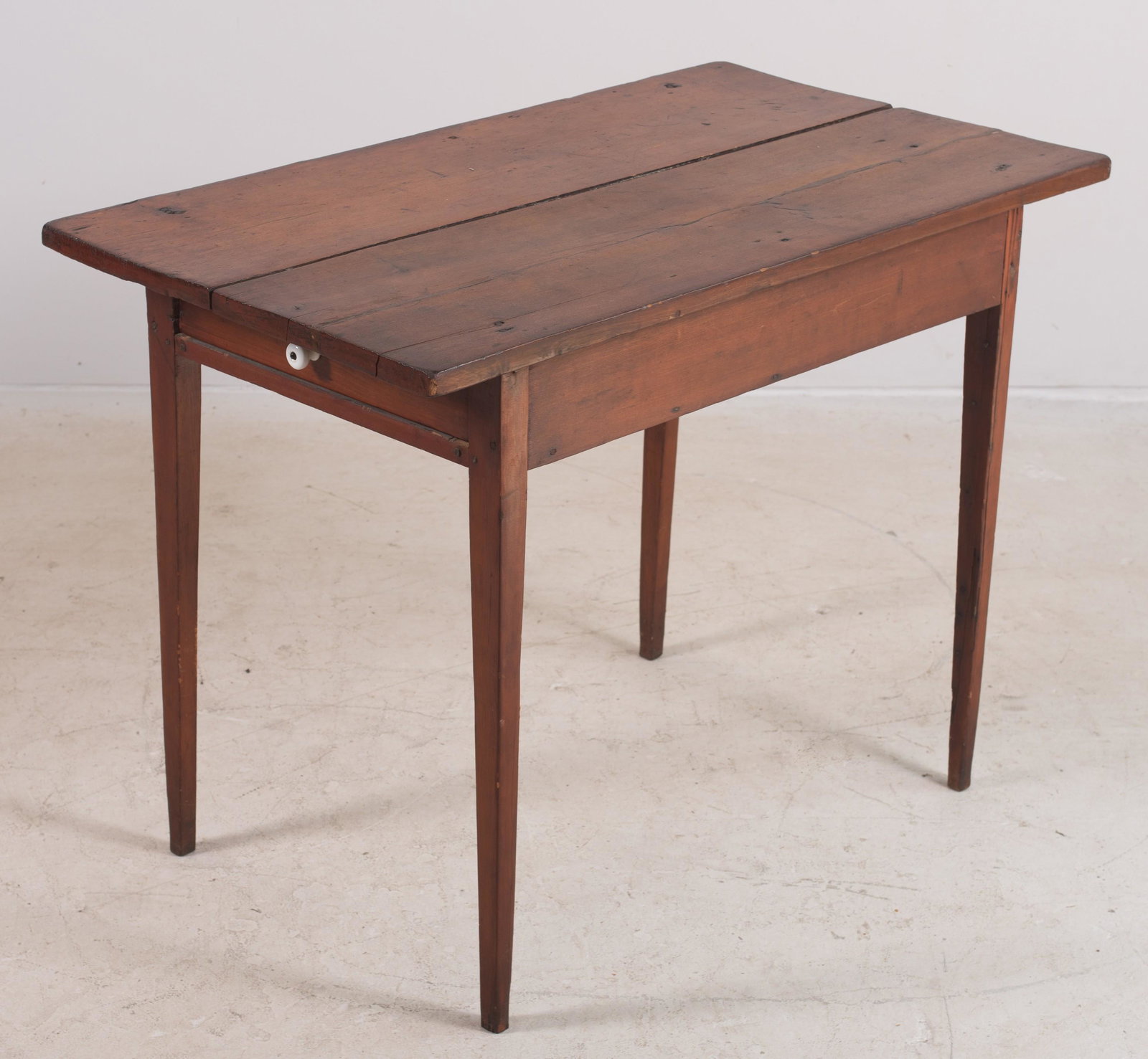 Hepplewhite pine work table w/drawer: Hepplewhite pine work table w/drawer, two board top, 29" h x 39" w