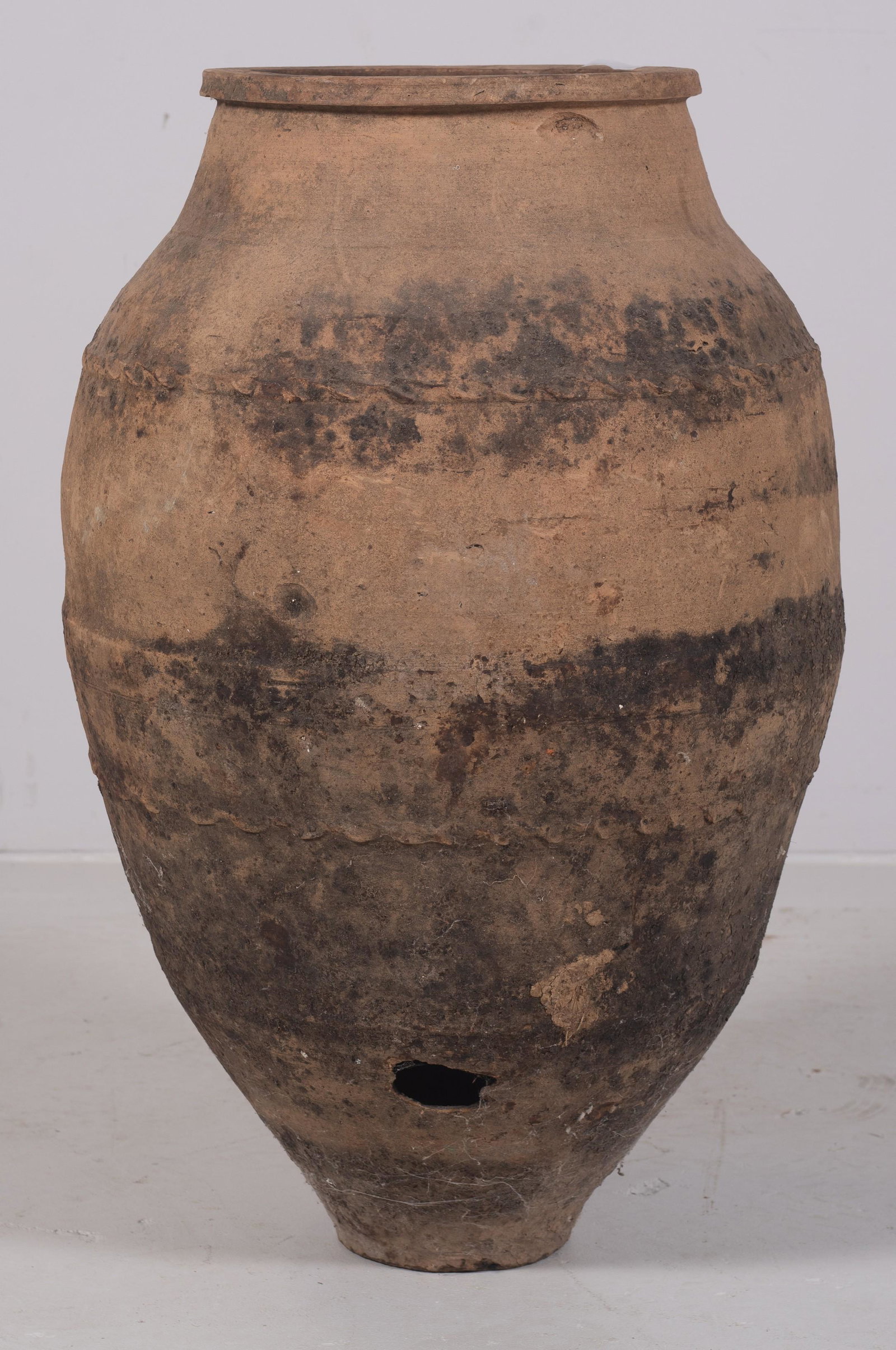 Oversized Earthenware Floor Vase: Oversized earthenware floor vase, 31" H, hole at size