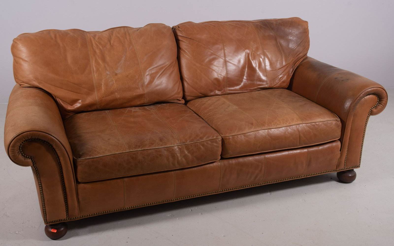 Whittemore-Sherrill leather sofa: Whittemore-Sherrill leather sofa, 34" h x 81" w, light wear and staining