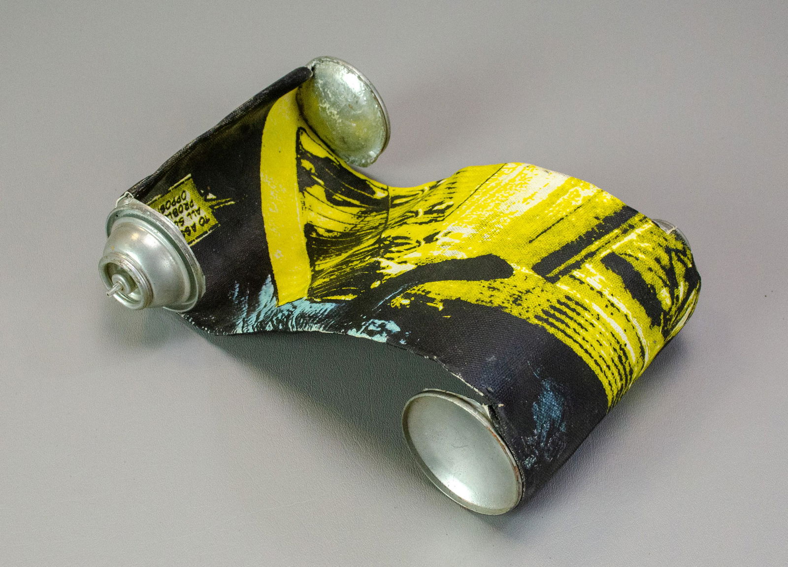 Distort Paint Can Scroll: Distort scoll, engraving and enamel on spray paint can, signed Distort 1/10, 10-3/4" L
