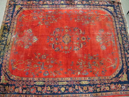 10: 10.8 x 12.8 signed Persian carpet: 10.8 x 12.8 signed Persian carpet, some wear, 1" x 2" hole