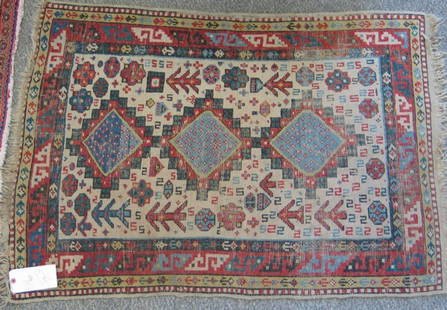 12: 3.4 x 4.0 Turkish throw rug: 3.4 x 4.0 Turkish throw rug, extensive wear