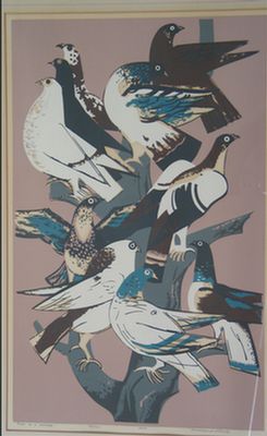 Millard Sheets, American, 1907-1989, color silk: Millard Sheets, American, 1907-1989, color silk screen, "Birds of a Feather", 20 1/4" x 12 5/8", numbered 75/150, 1947