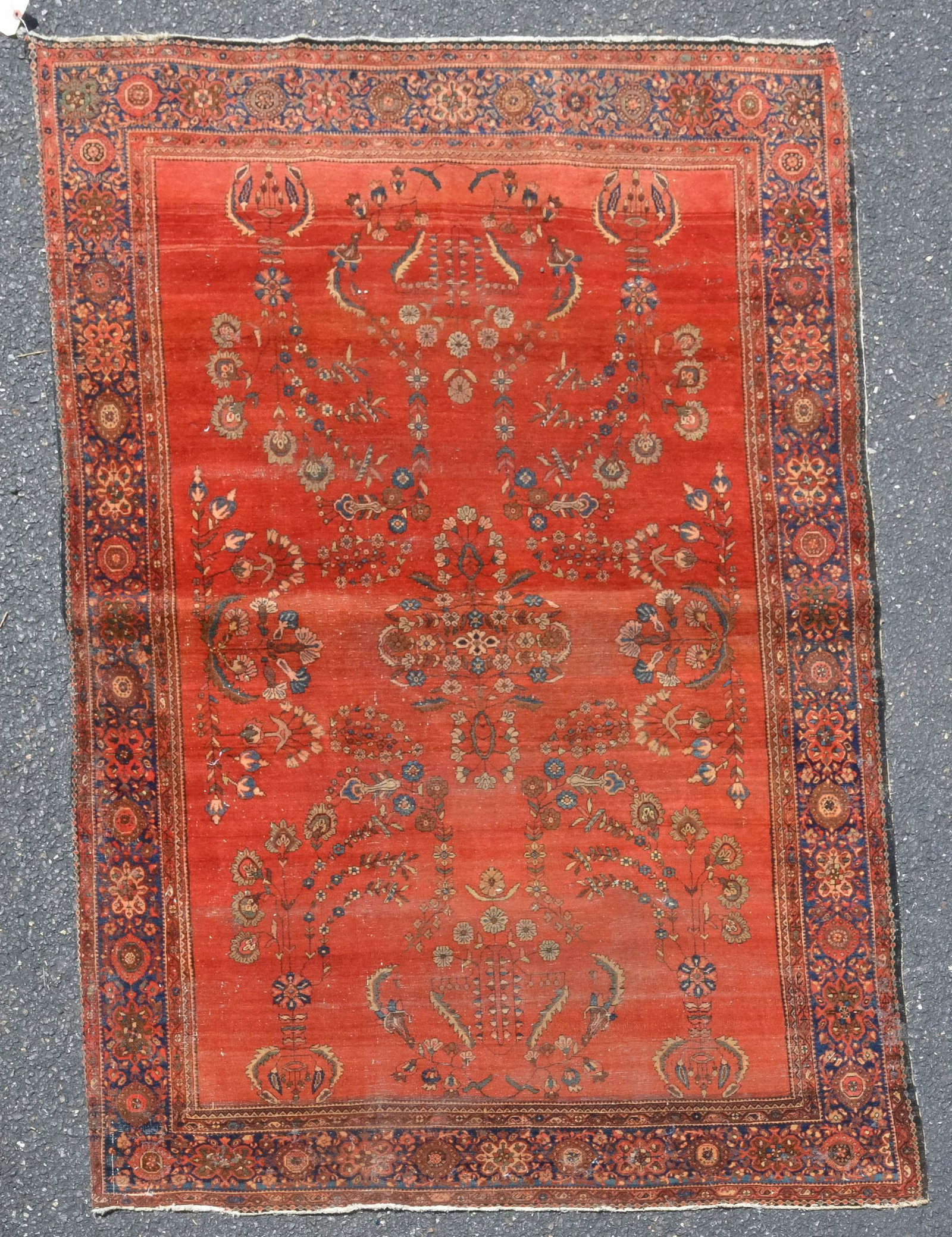 4'1" x 6'8" Antique Persian Farahan Sarouk: 4'1" x 6'8" Antique Persian Farahan Sarouk, moth damage