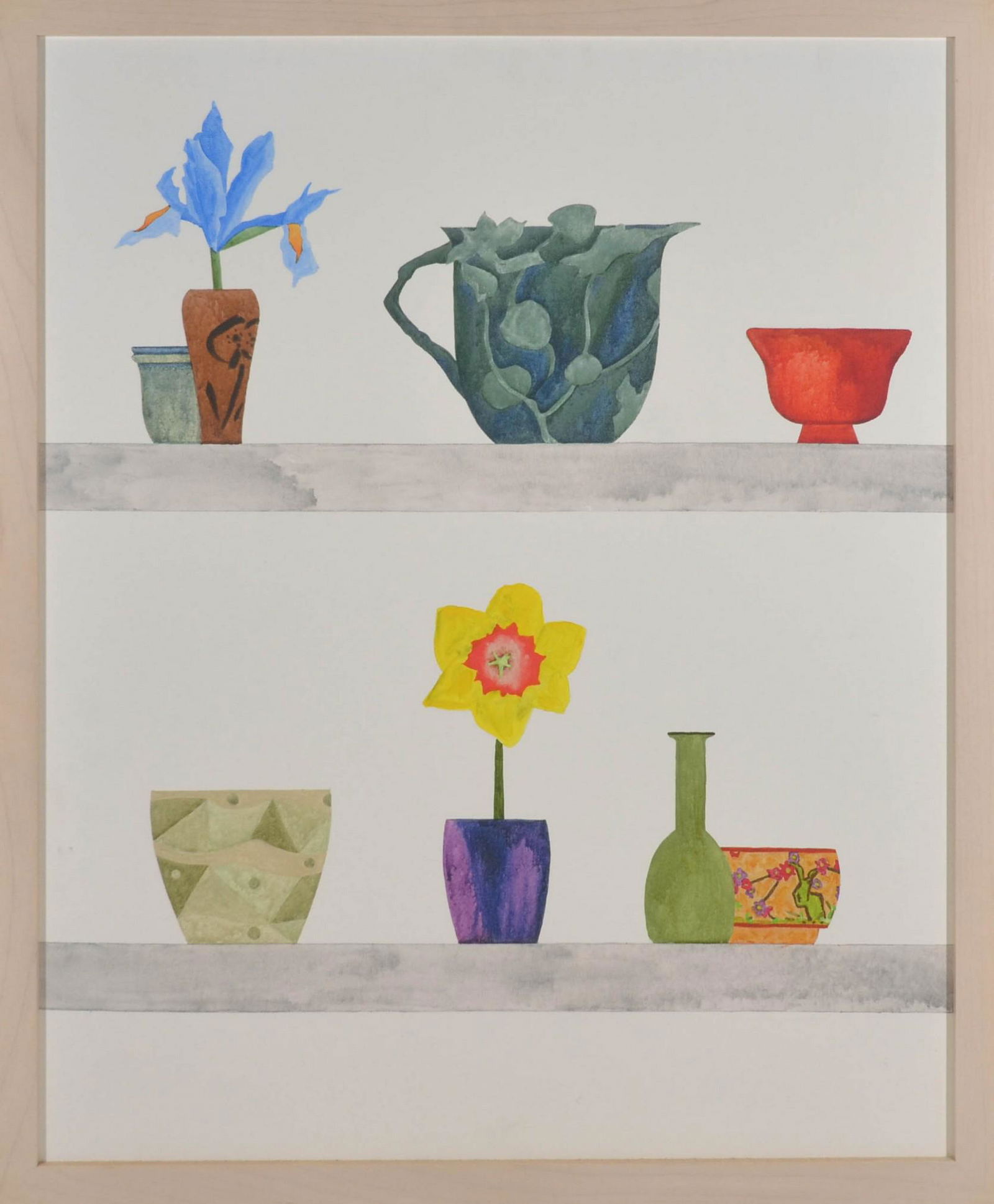 Ed Baynard Still Life Painting: Ed Baynard (American, 1940-2016) still life painting, acrylic on canvas, signed "Ed Baynard 2008 NYC" on back, 25-1/2" x 21", framed 27-1/4" x 22-3/4", very good condition