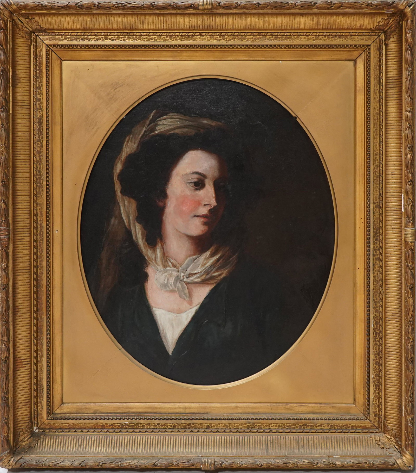 19th C Portrait of a Young Woman: 19th C Portrait Painting of a Young Woman, oil on board, no visible signature, acquired from the Biddle family, 24" x 20", framed size 35-1/4" x 31-1/4", good condition