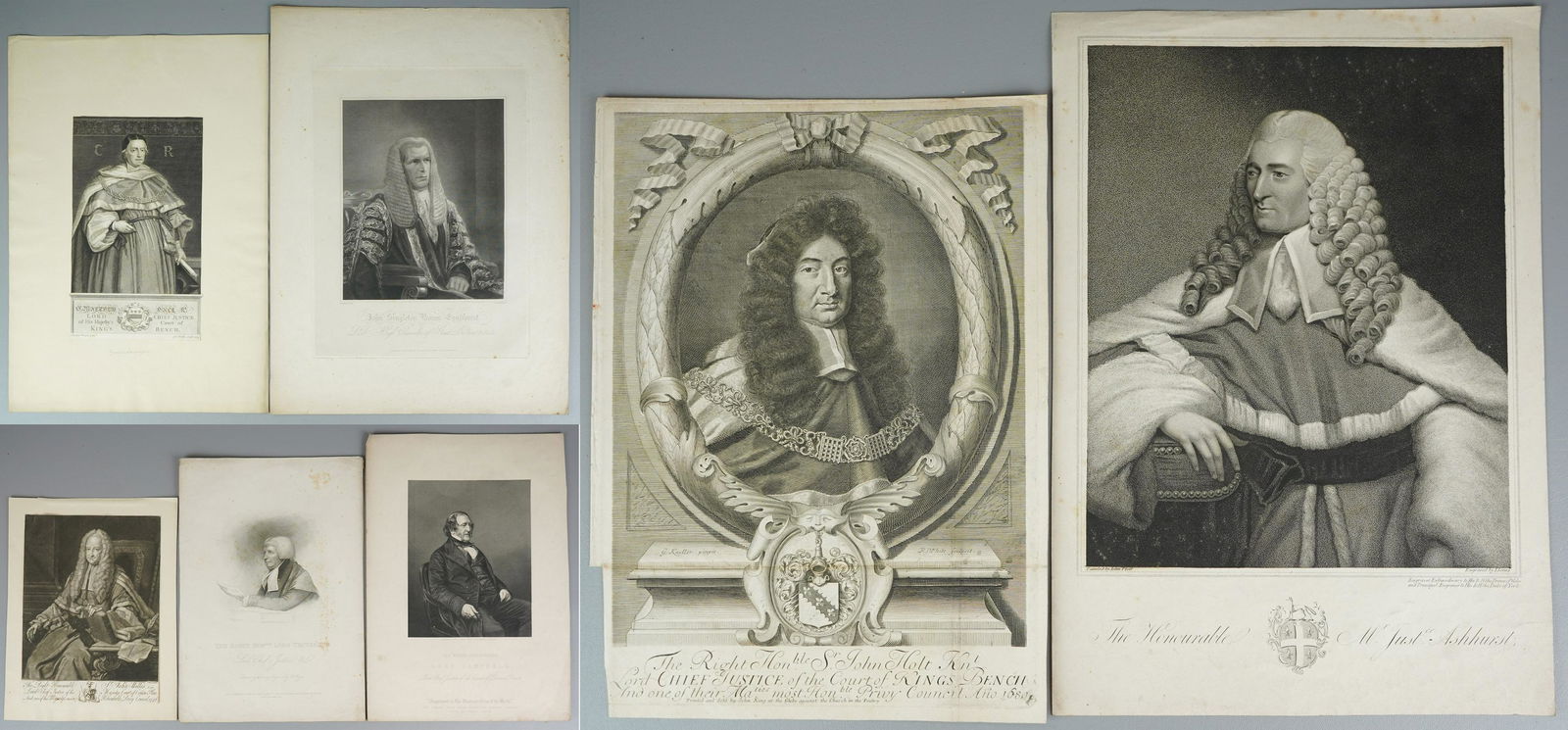 (7) Early Engravings of English Judges: (7) Early engravings of English judges, "John Willes", Johnson after Thomas Hudson; "Lord Tenterden", H Meyers after C Penny; "John Campbell", John Mayall after D J Pound; "John Holt", Robert White af