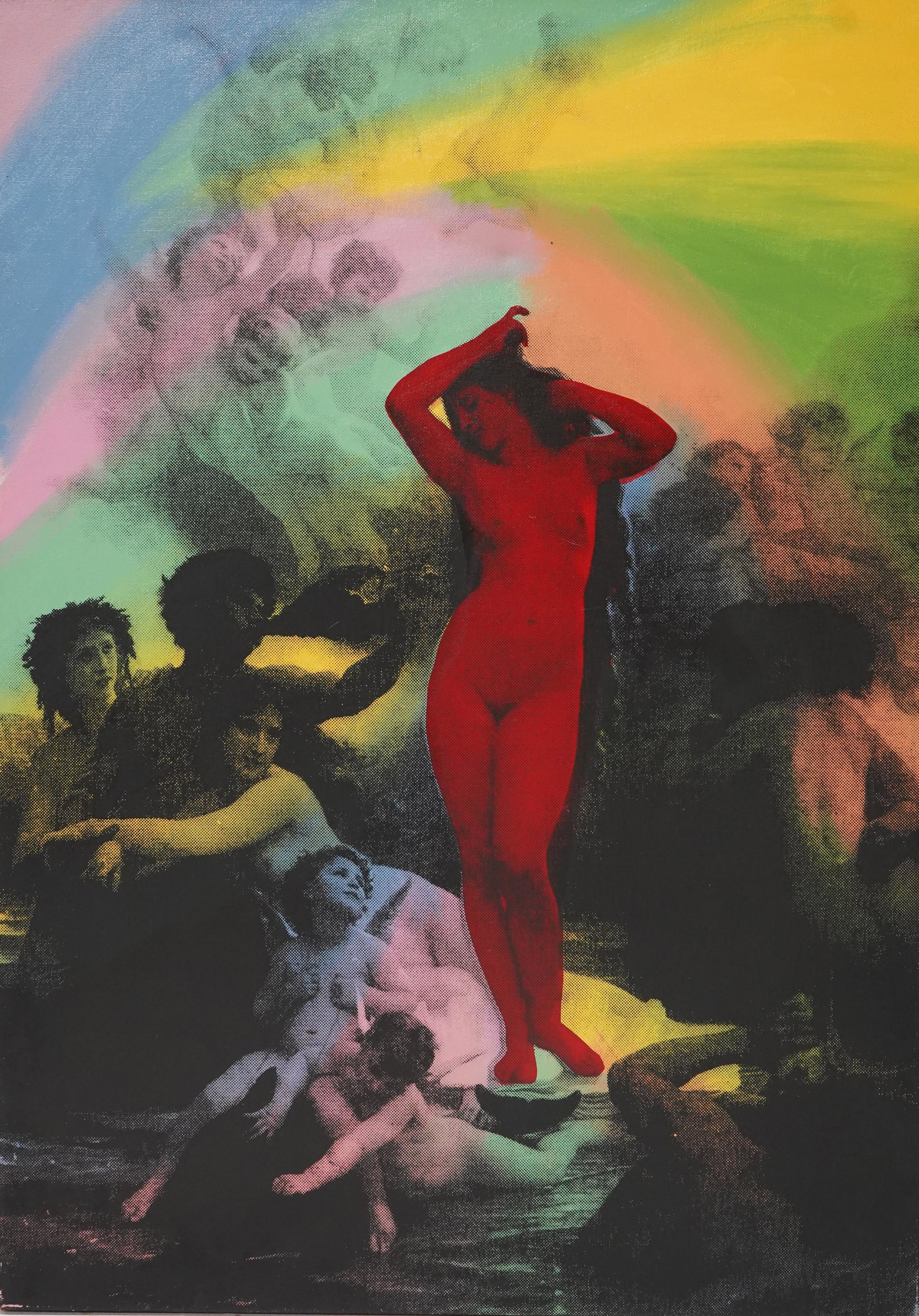 Steve Kaufman Pop Art "Venus": Steve Kaufman (American, 1960-2010), protege of Andy Warhol, Pop Art "Venus", mixed media and silkscreen on canvas, signed "SAK" on back, edition 76/125, invoice label from Martin Lawrence Gallery on 