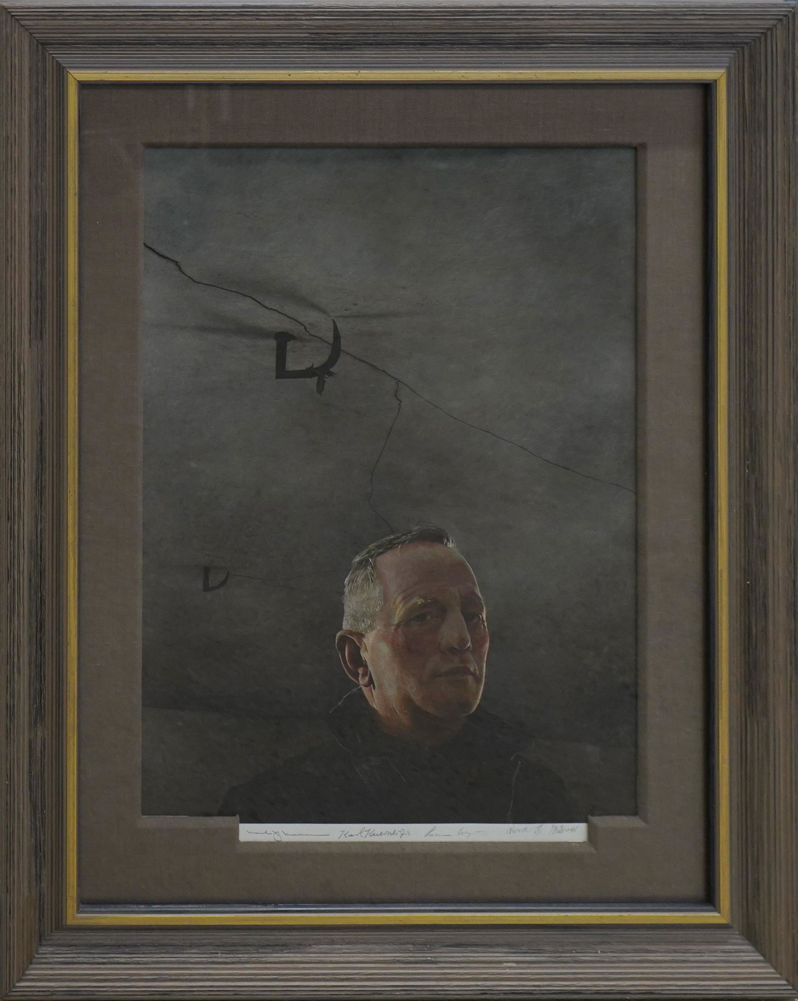 Andrew Wyeth signed Collotype "Karl": Andrew Wyeth (American, 1917-2009), signed collotype "Karl", depicting Wyeth's friend Karl Kuerner Sr, signed by Wyeth, Kuerner's wife Anna, son Karl Jr, and grandson Karl III, Triton Press Edition, 1