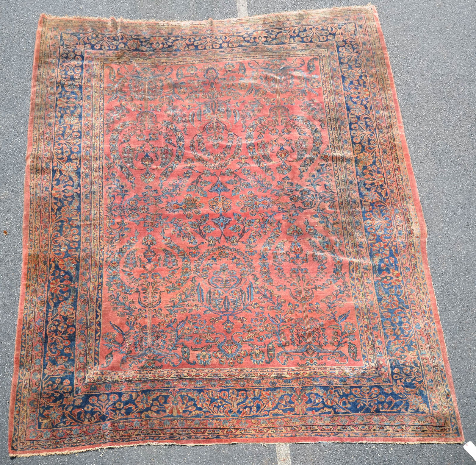 10: 10'5" x 13'3" Antique 19th C Persian Rug, areas of wear