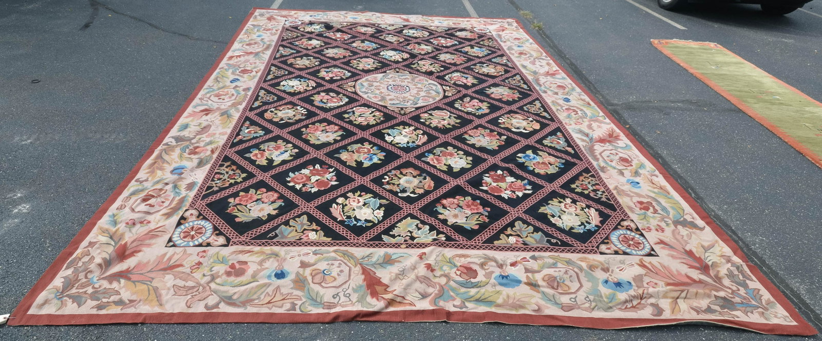 11'6" x 17'6" Aubusson: 11'6" x 17'6" Aubusson, areas of repair, light staining