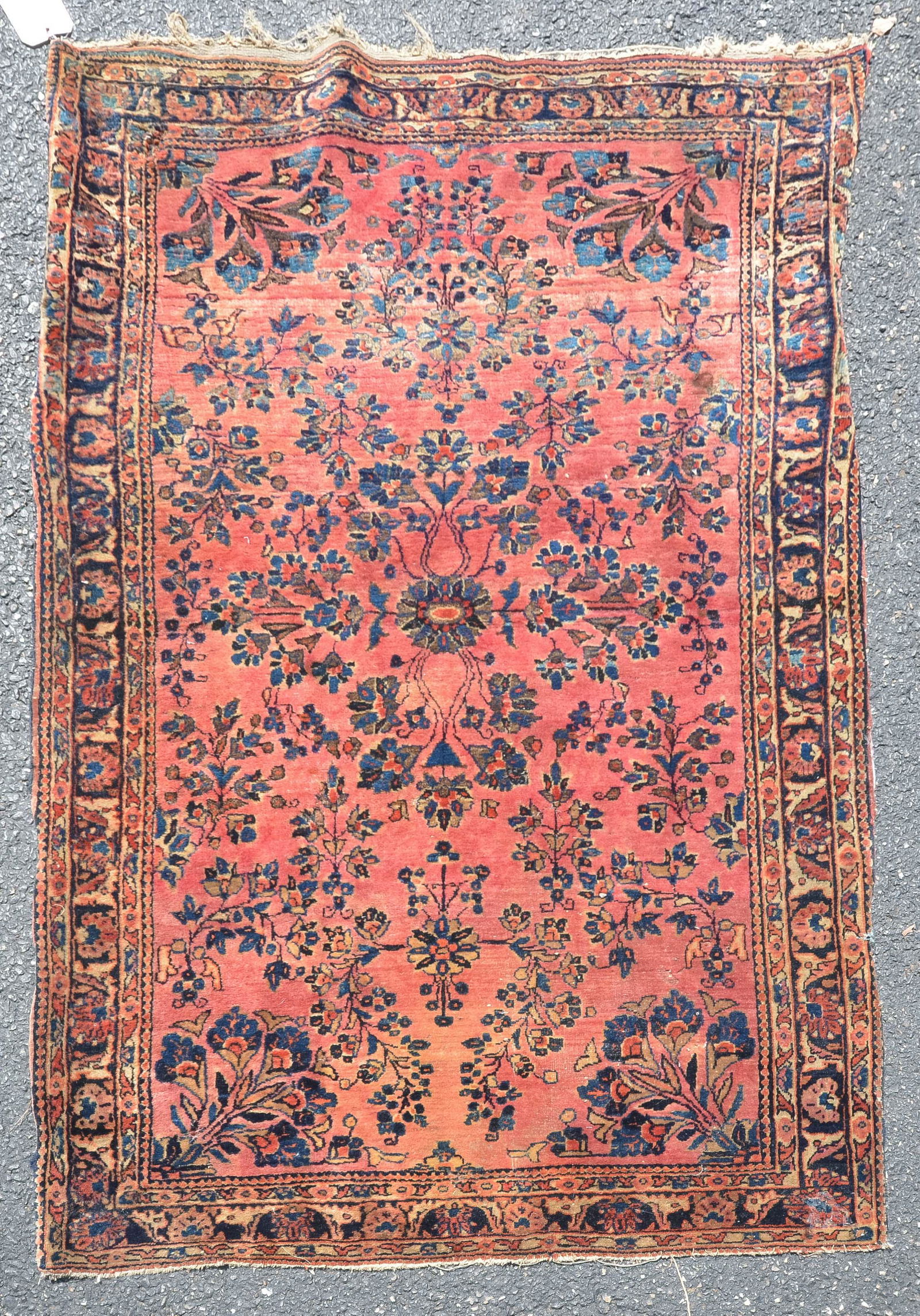 3'2" x 4'10" Antique Persian Sarouk: 2'10" x 5'9" Antique Chinese Art Deco Area Rug, moth damage