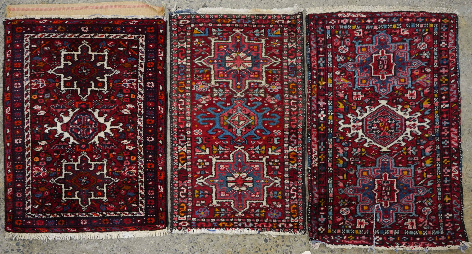 (3) Hamadan Throw Rugs: (3) Hamadan throw rugs, 33" x 26", 34" x 21", 36" x 23-1/2"