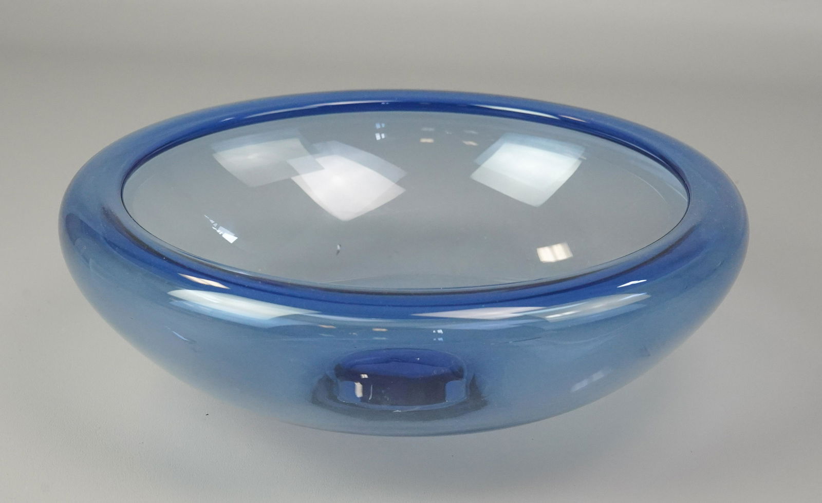 Holmegaard Per Lutken Bowl: Art glass bowl, Per Lutken for Holmegaard, Denmark, sapphire blue, c 1950s, etched Holmegaard / 290411, 10-3/4" dia x 3-1/4" h