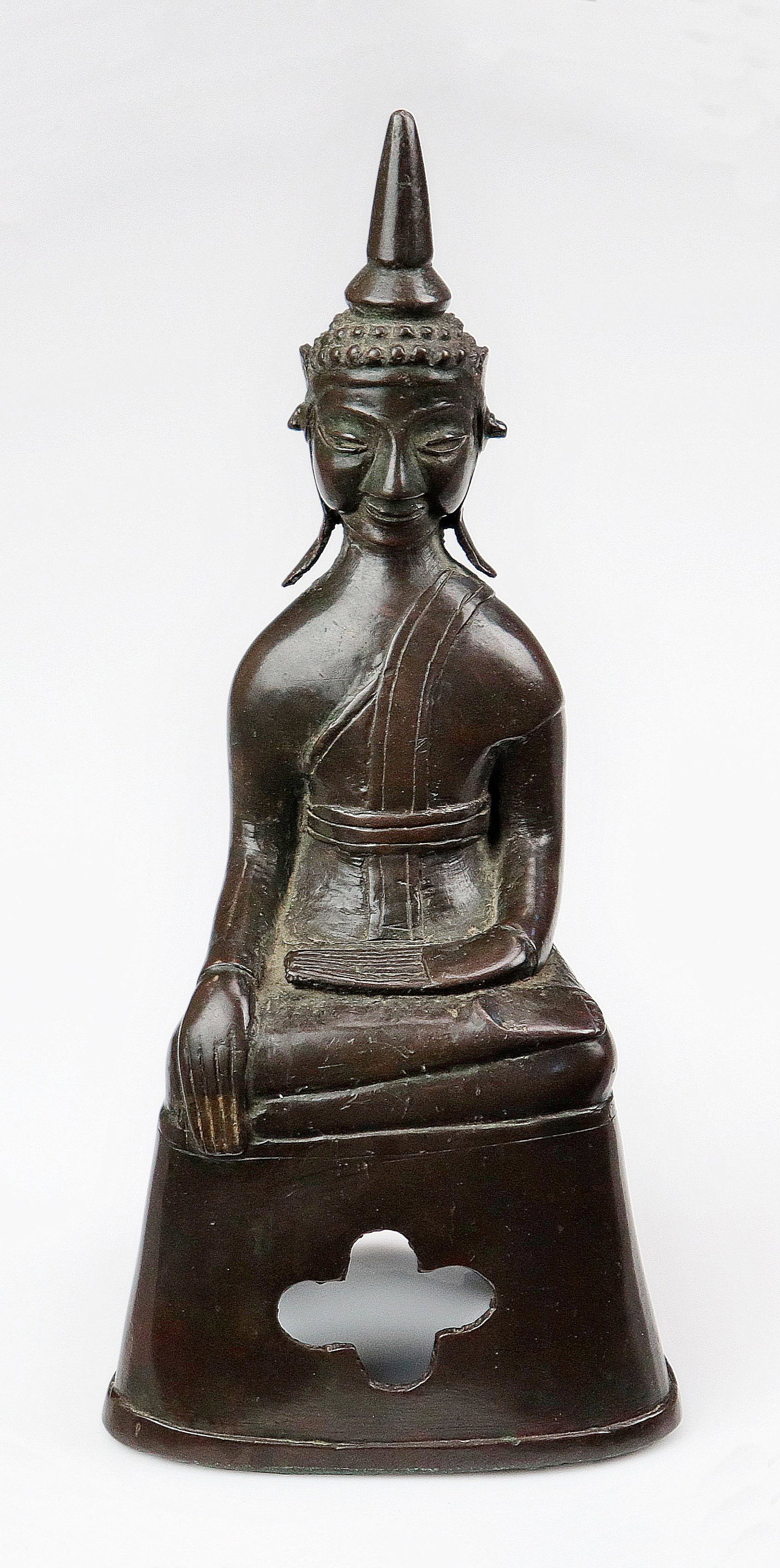 Laotian Seated Buddha Figure: Laotian bronze seated Buddha, 18th C, 8-1/2" h, provenance Jonathan Taylor Asian Art London