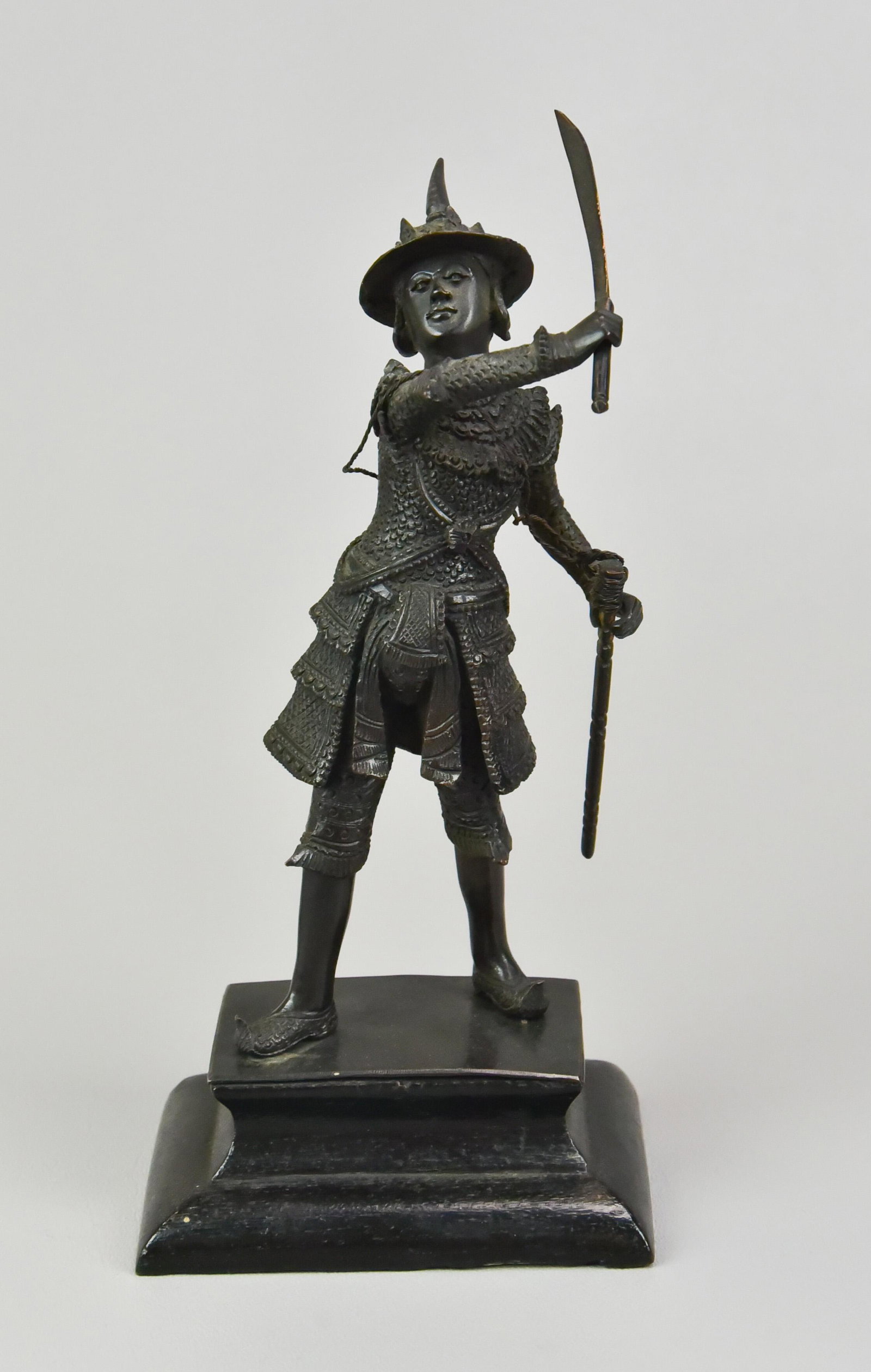 Burmese Cast Bronze Warrior Figure: Burmese cast bronze figure warrior, 8" h