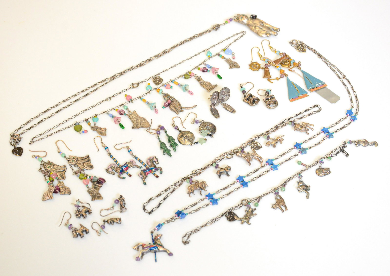 Pcs Lucy Isaacs Sterling Jewelry, 5 necklaces, 8 pr: Pcs Lucy Isaacs Sterling Jewelry, 5 necklaces, 8 pr earrings, 4.85 TO