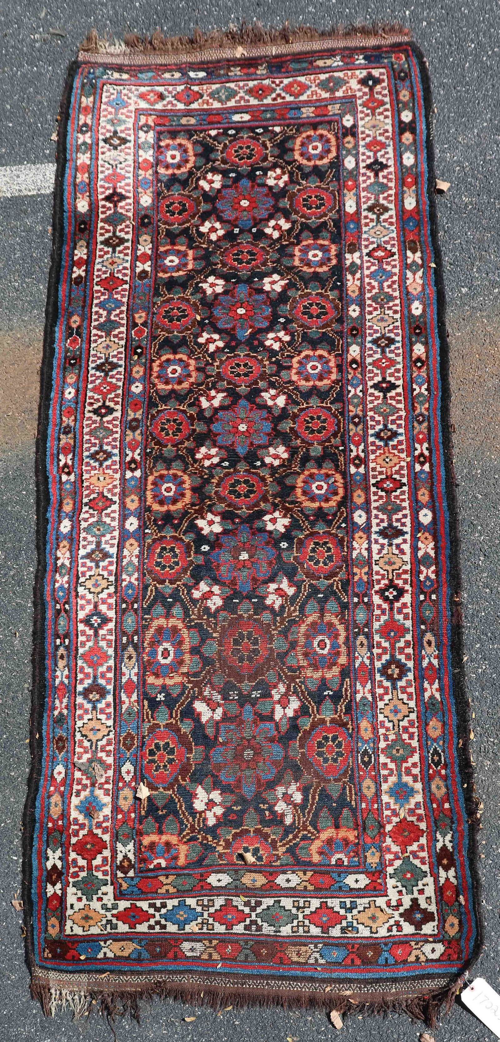3' x 8'10" Rug: 3' x 8'10" Rug, areas of low pile, repairs