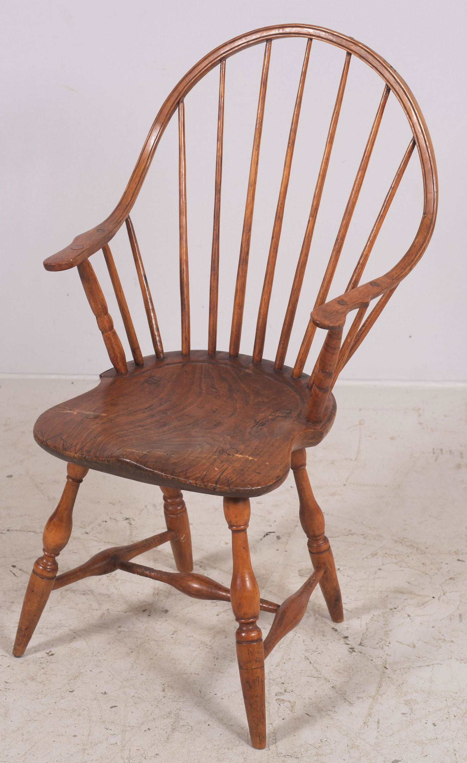 Windsor Continuous Armchair: Windsor Continuous Armchair, saddle seat, refinished, 37 1/2" h, c 1780-90