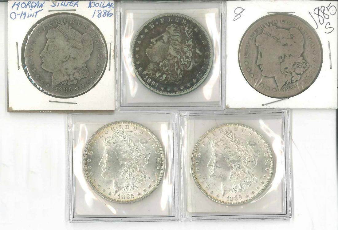 (5) Morgan silver dollars: (5) Morgan silver dollars