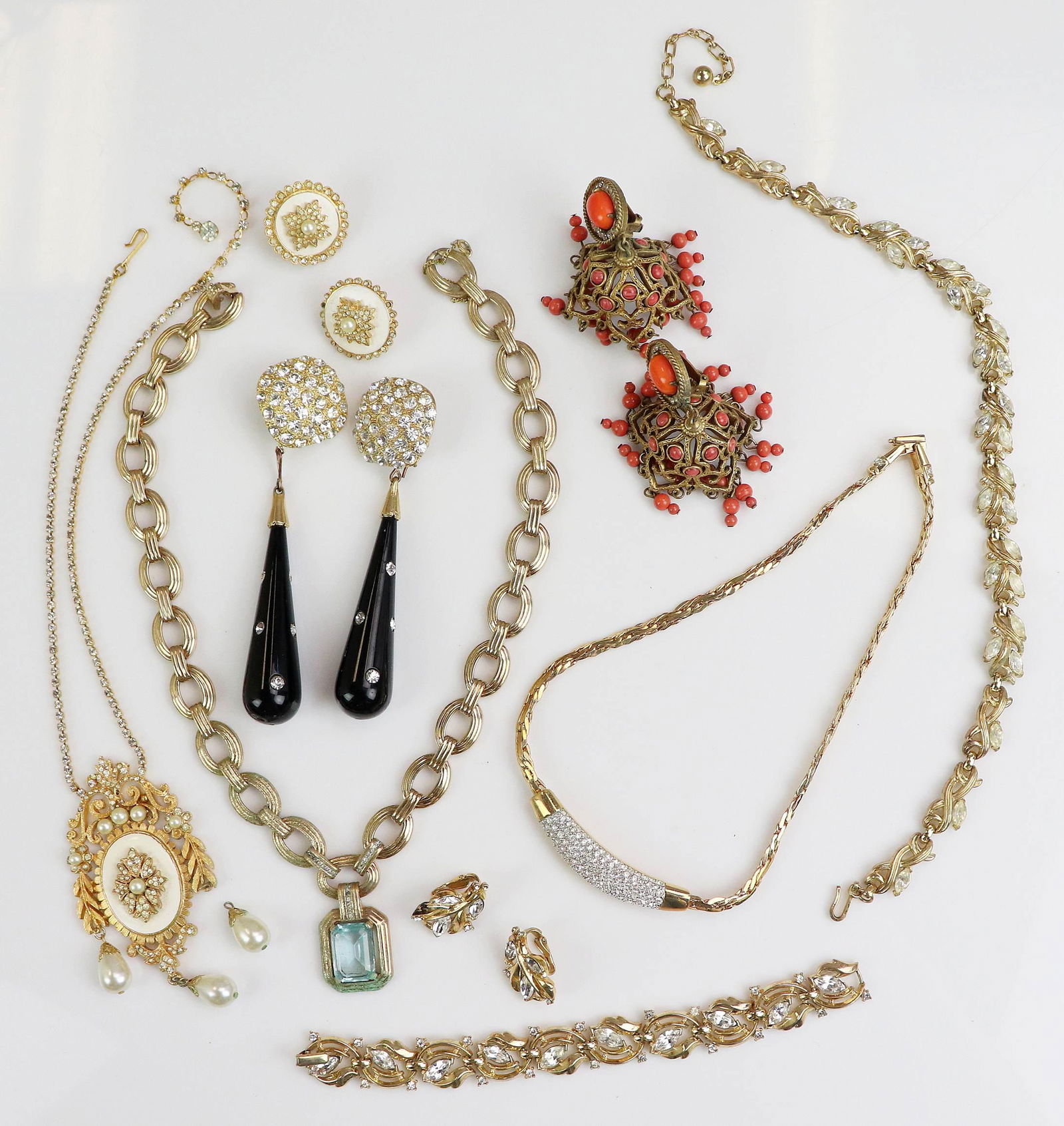 Costume Jewelry: (6) Pcs Costume Jewelry, (4) pc Trifari set, (3) Pc Vendome set, Swarovski necklace, Panetta necklace, KJL earrings
