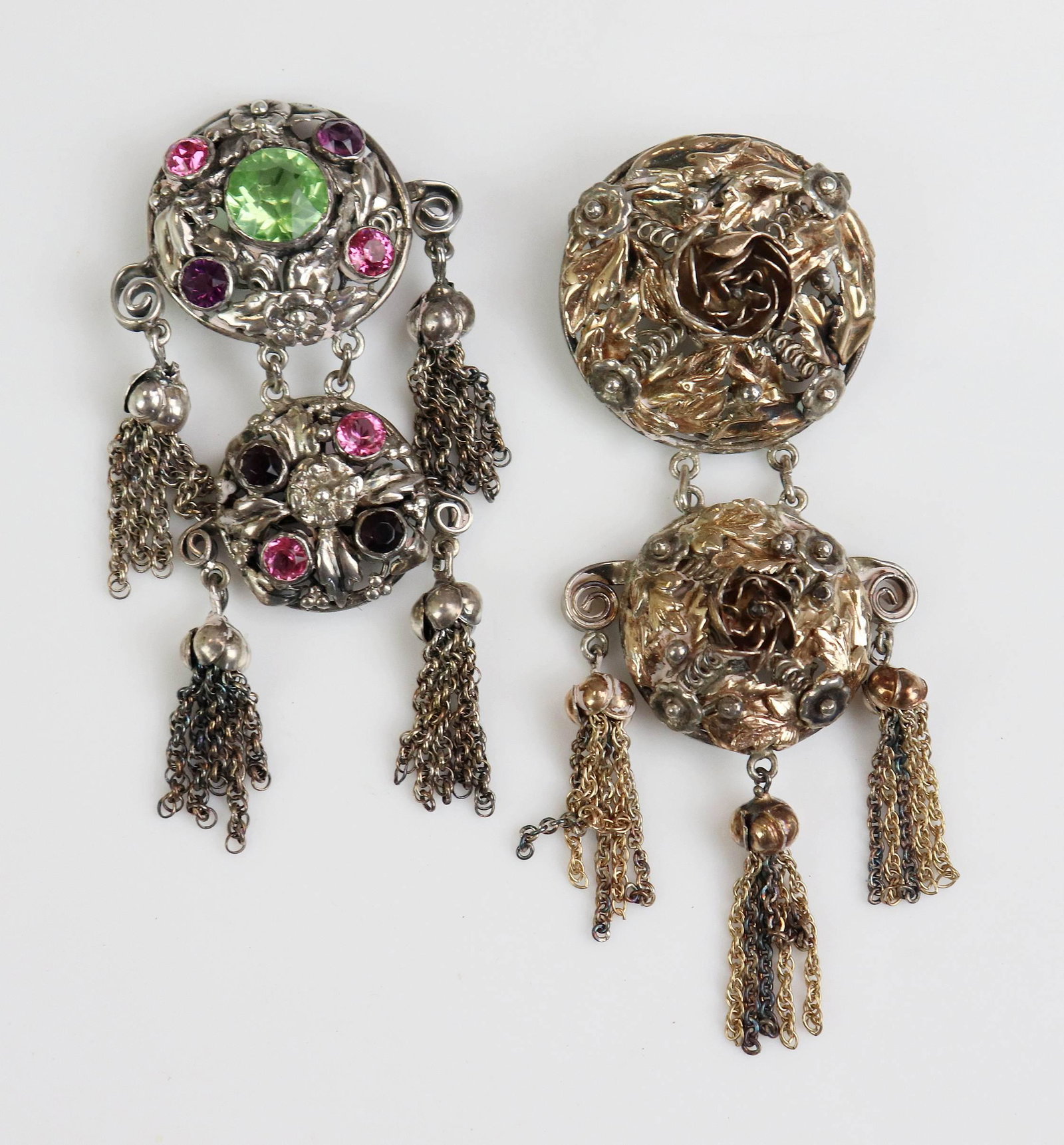 (2) Hobe Sterling Silver Pins/Pendants: (2) Hobe Sterling Silver Pins/Pendants, 1 w/stones, 4" h, 1.91 TO
