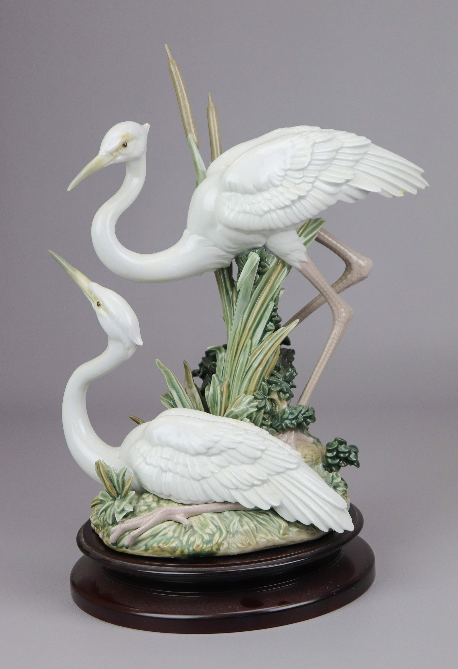 Lladro Marshland Mates Figure: Lladro porcelain figurine, "Marshland Mates", depicting herons in marsh, No 5691, 12-1/2" h, with original box
