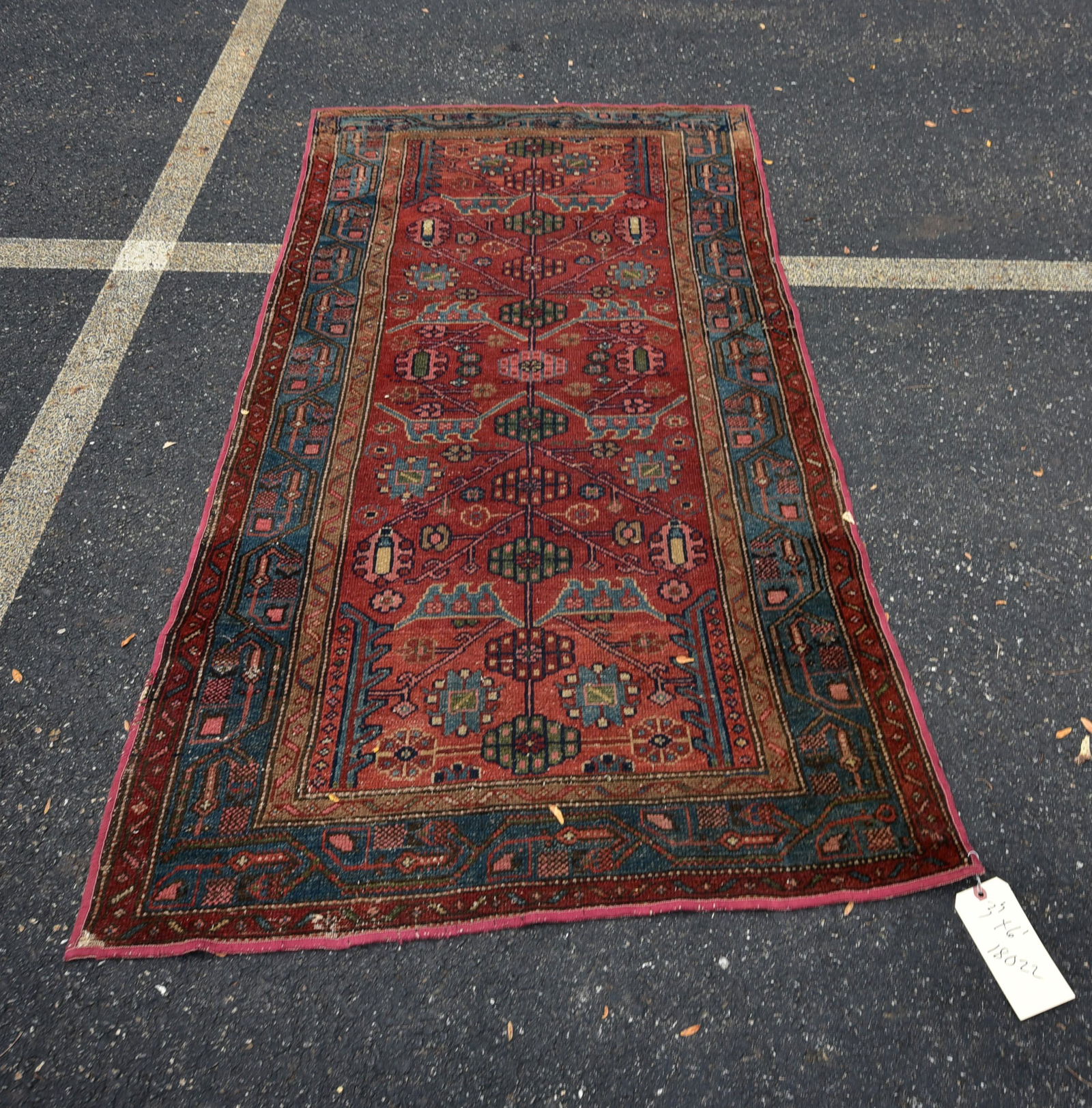3'4" x 6'1" Antique Persian Rug: 3'4" x 6'1" Antique Persian Rug, overcast edges, wear