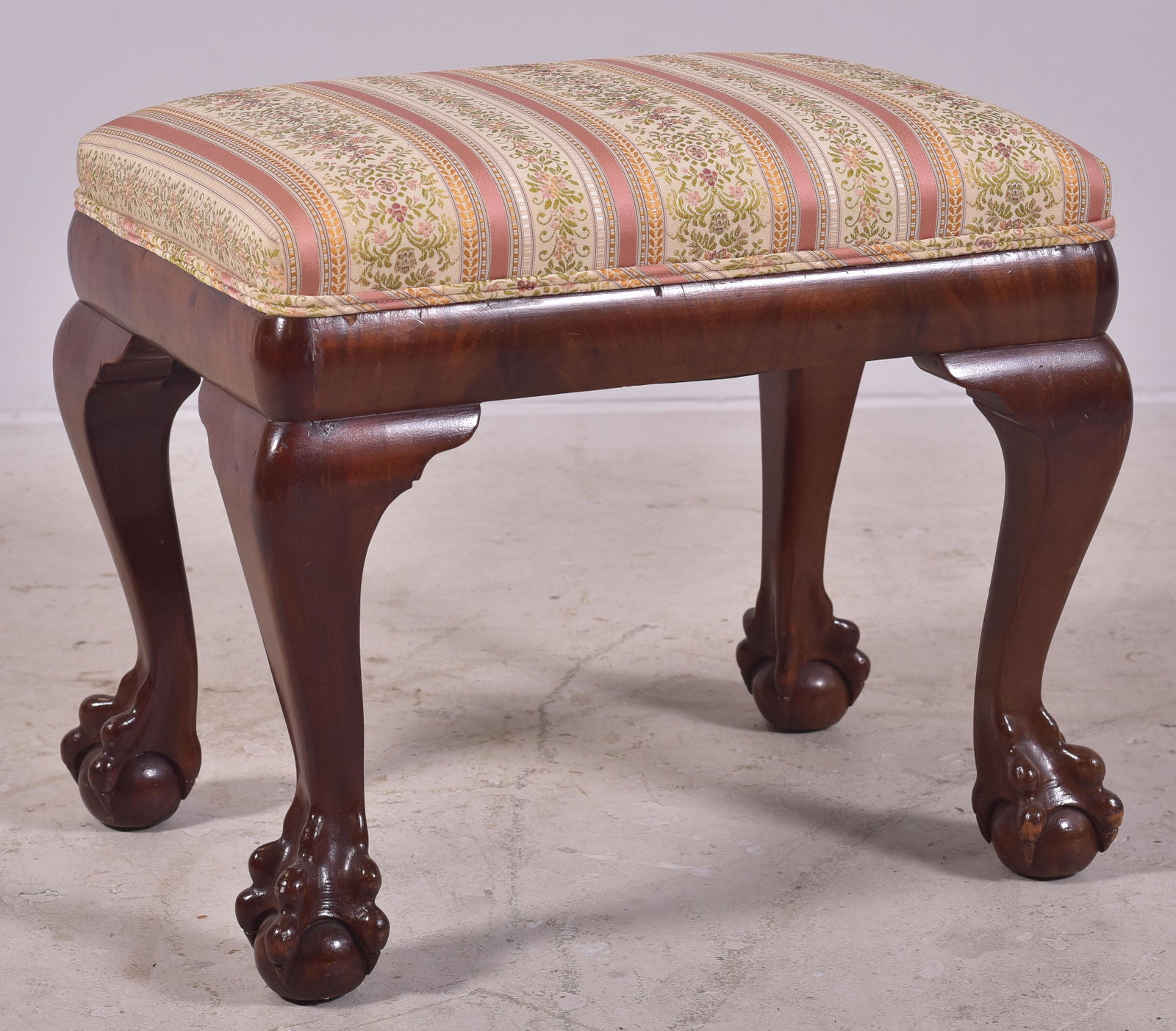 Mahogany Chippendale style FootStool: Mahogany Chippendale style Foot stool with Claw and Ball Feet, 20" x 14", 17" h, bench made