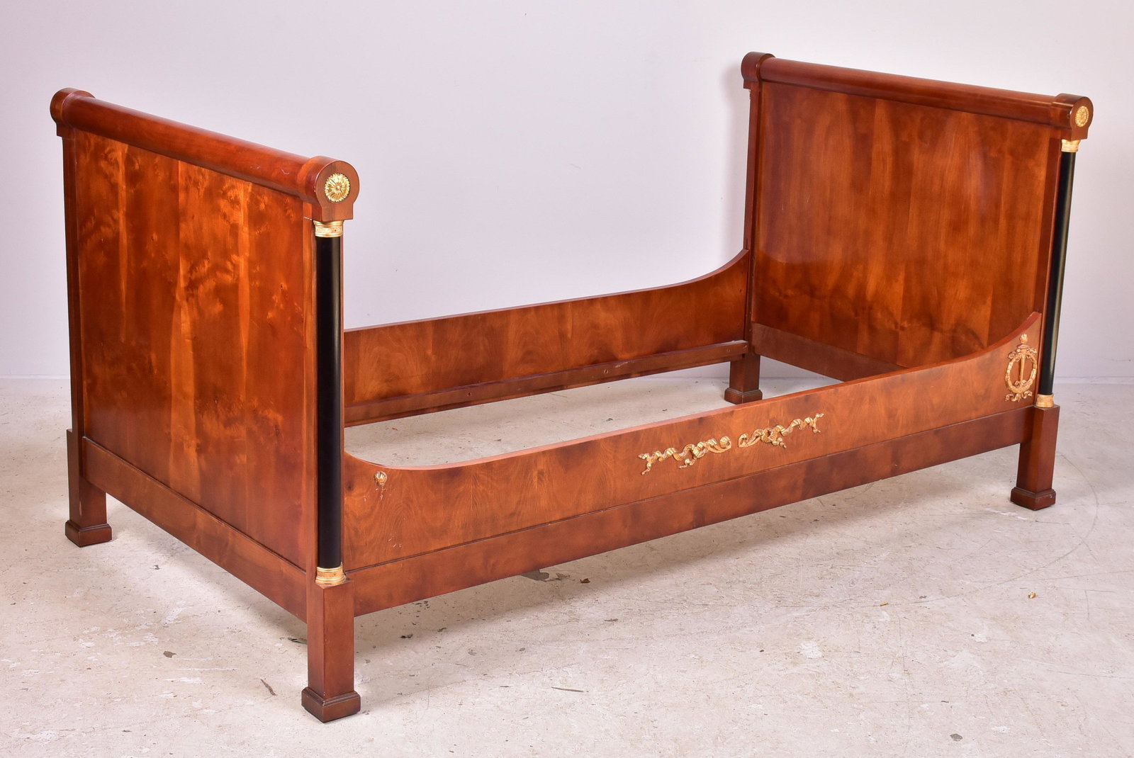 French mahogany empire twin bed: Mahogany French Empire twin daybed, head and footboard each 39-3/4" h