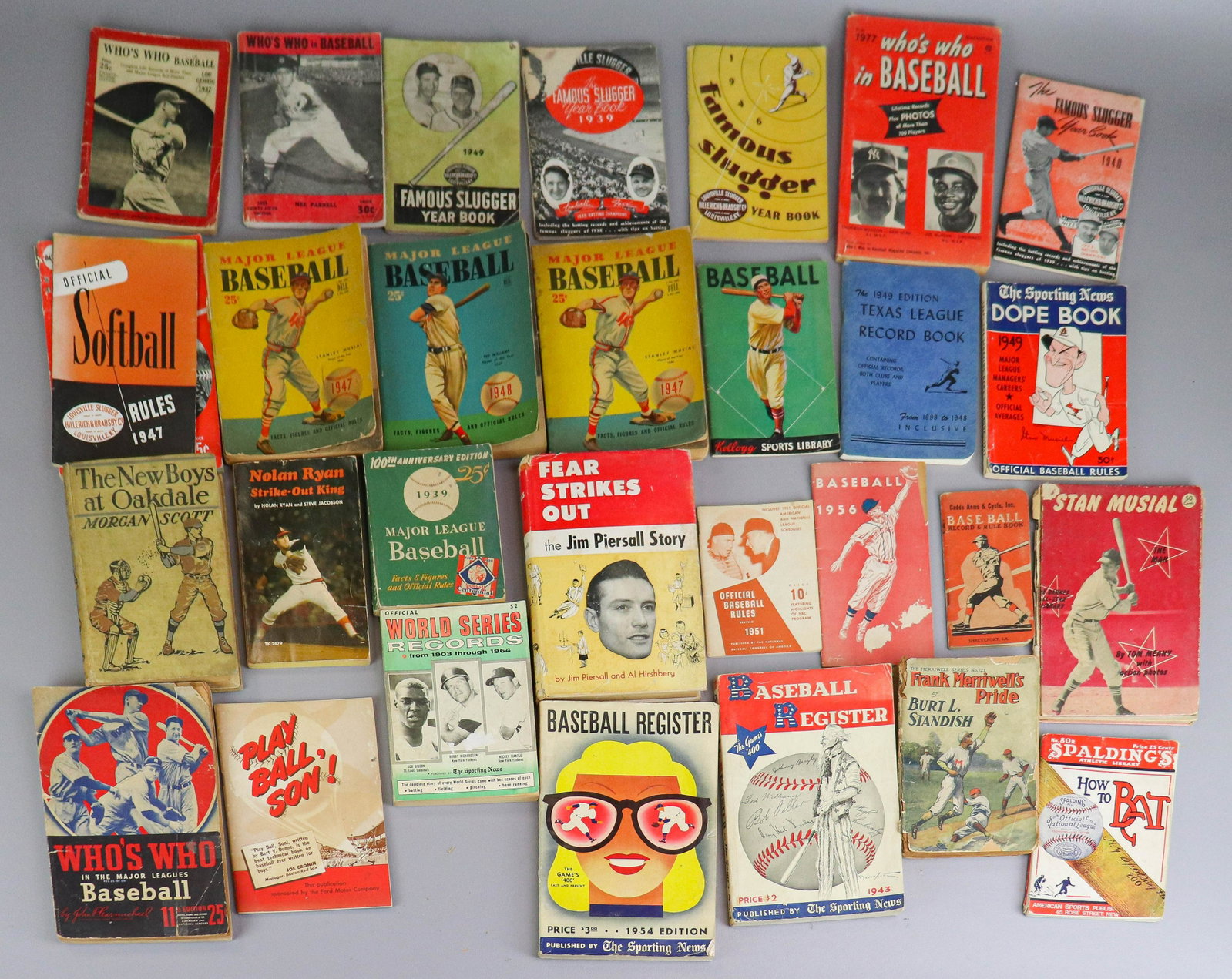 (15)+ Books incl. Who's Who in Baseball and Famous: (15)+ Books incl. Who's Who in Baseball and Famous Slugger Yearbooks to include Famous Slugger Yearbooks 1939, cover needs re-attached, 40, 46 and 49, (5) Who's Who in Baseball incl. 1941, 43, 37, 195