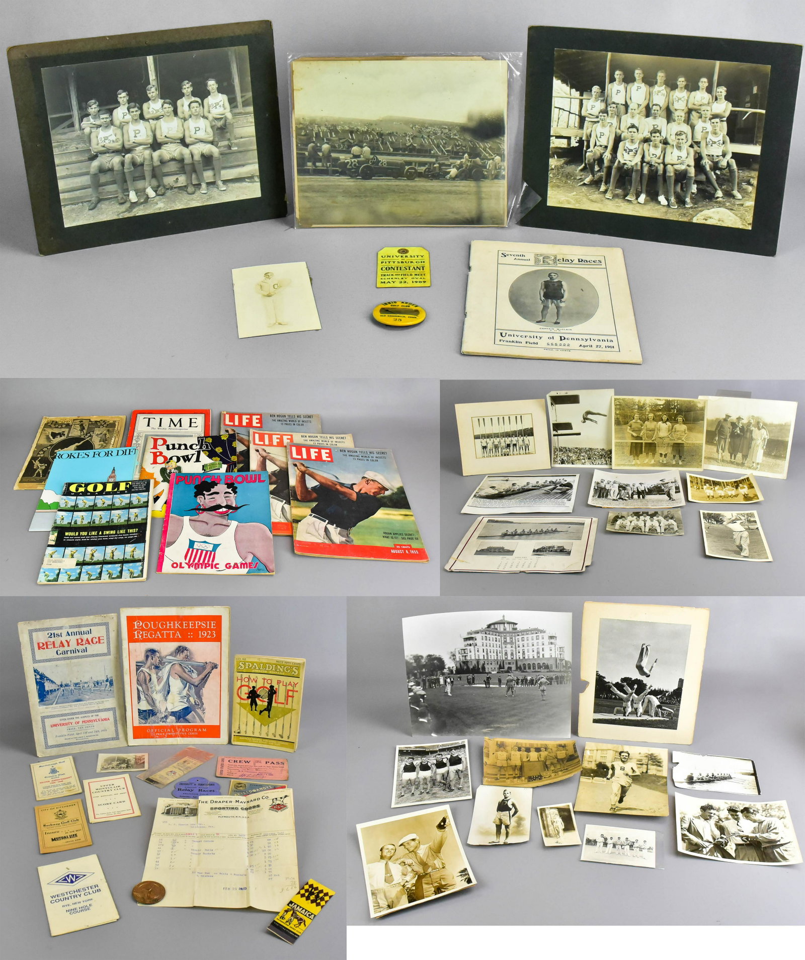 Lot of Odd Sports and Interests, Most Collegiate: Lot of odd sports and interests, most collegiate, to include 1929 and 1932 Penn Punch Bowl Olympic Games, track and field 1901 Upenn relay race program with various pictures, 1913 Hippodrome program, 