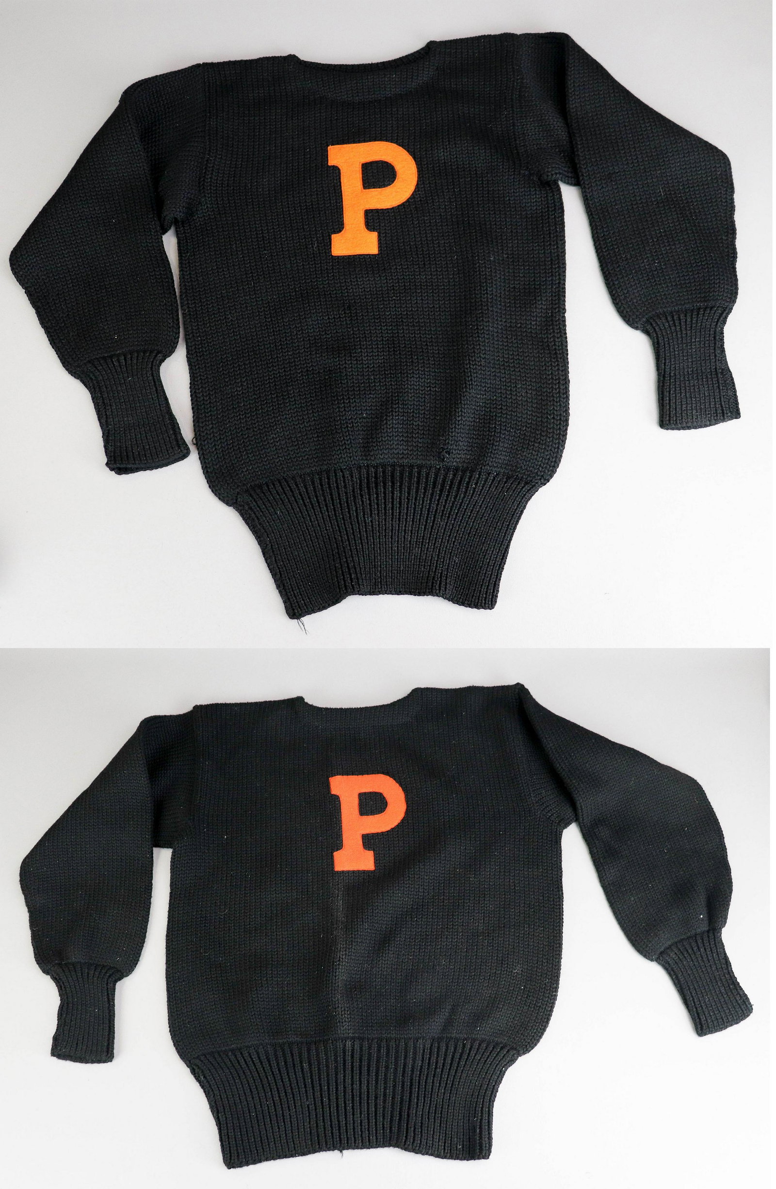 (2) 60's Princeton Letter Sweaters: (2) 60's Princeton letter sweaters, both made expressly for Princeton University store, 34" bust and 42" bust, some moth bites