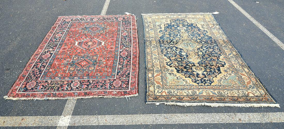 (2) 4'8" x 6'2", 9'3" x 6'6" Persian Heriz Style & Area: (2) 4'8" x 6'2", 9'3" x 6'6" Persian Heriz Style & Area rugs