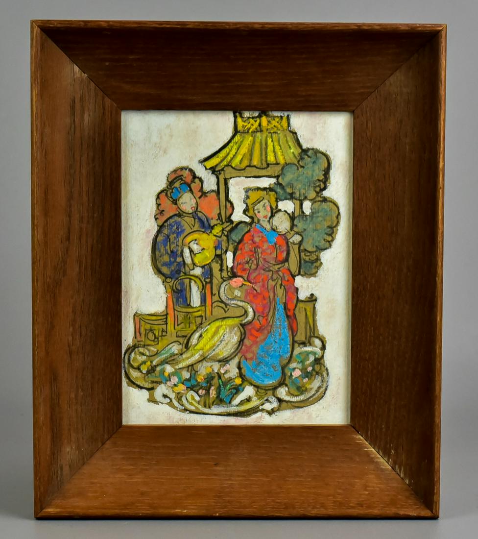 Henry James Soulen Painting "Chinese Serenade": Henry James Soulen (American, 1888-1965) painting "Chinese Serenade", oil on board, unsigned, acquired from the family of the artist, 8" x 6", framed 11-3/4" x 9-3/4", good condition