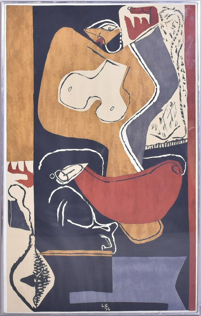 Le Corbusier "Femme a la Main Levee": Le Corbusier (French, 1887-1965) "Femme a la Main Levee", lithograph in colors on paper, signed "LC '54" in the image, sheet size 43-1/4" x 27-1/4", very good condition