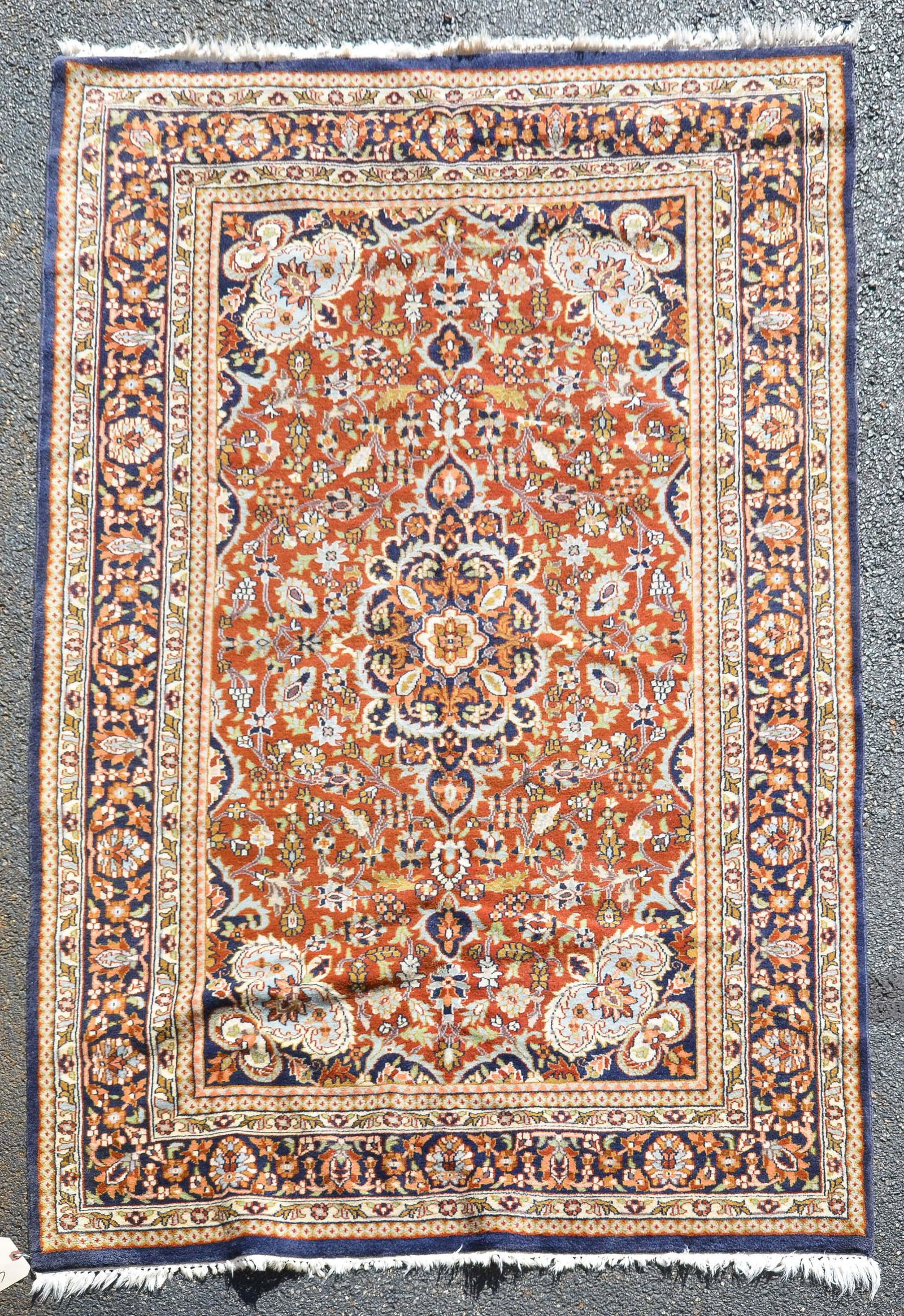 4'1" X 6'5" Tabriz Area Rug: 4'1" X 6'5" Tabriz Area Rug in sienna and navy; excellent condition