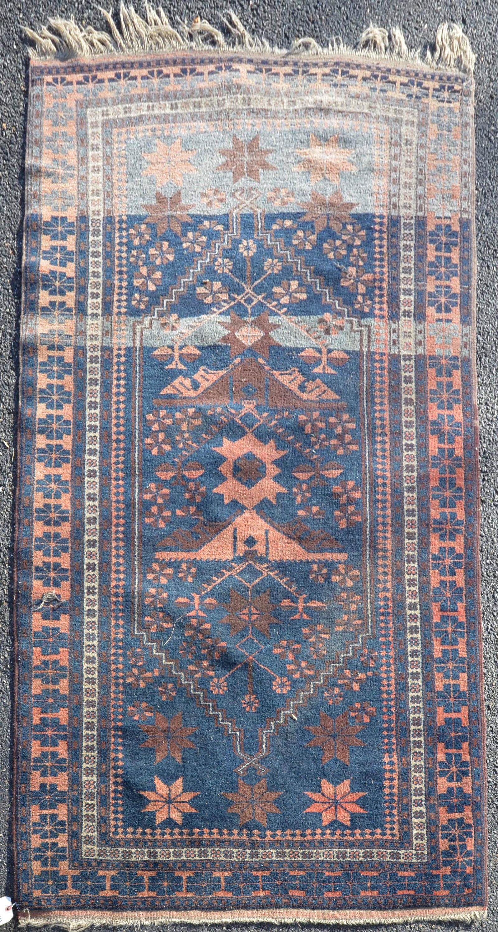 3'10" X 6'6" Tribal Area Rug: 3'10" X 6'6" Tribal Beluch Area Rug; faded