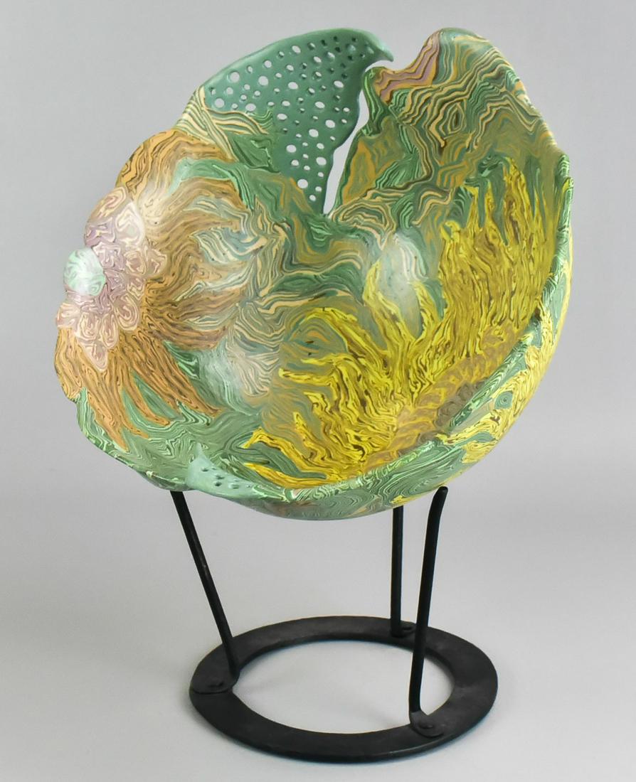 Thivo Foster Neriage Ware Bowl: Thivo Foster neriage ware bowl, 20th C Vietnamese, 12" diam, 6" h, signed at underside,