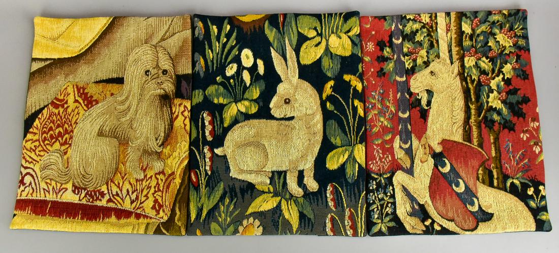 (3) Allen Waller 'Lady and The Unicorn' Tapestries: (3) Allen Waller, 'Lady and The Unicorn' tapestries to include The Unicorn, The Rabbit and The Spaniel, depicting scenes from The Lady and The Unicorn tapestry masterwork at the Cluny Museum, Paris, d
