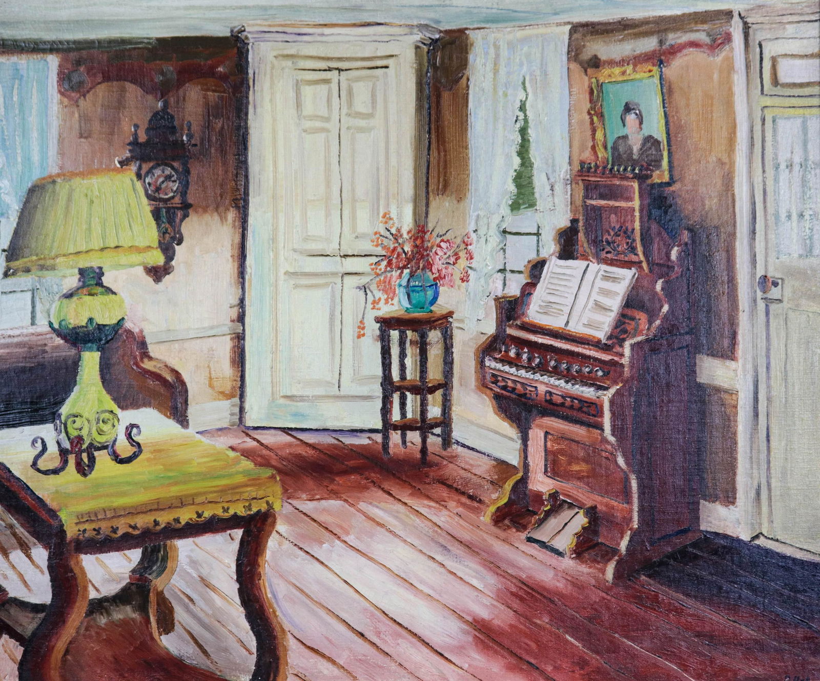 Joseph Pollet Interior Painting: Joseph Pollet American, 1897-1979) interior painting, oil on canvas, signed "Pollet" lower right, 30" x 36", framed 35-1/2" x 42-1/2", good condition