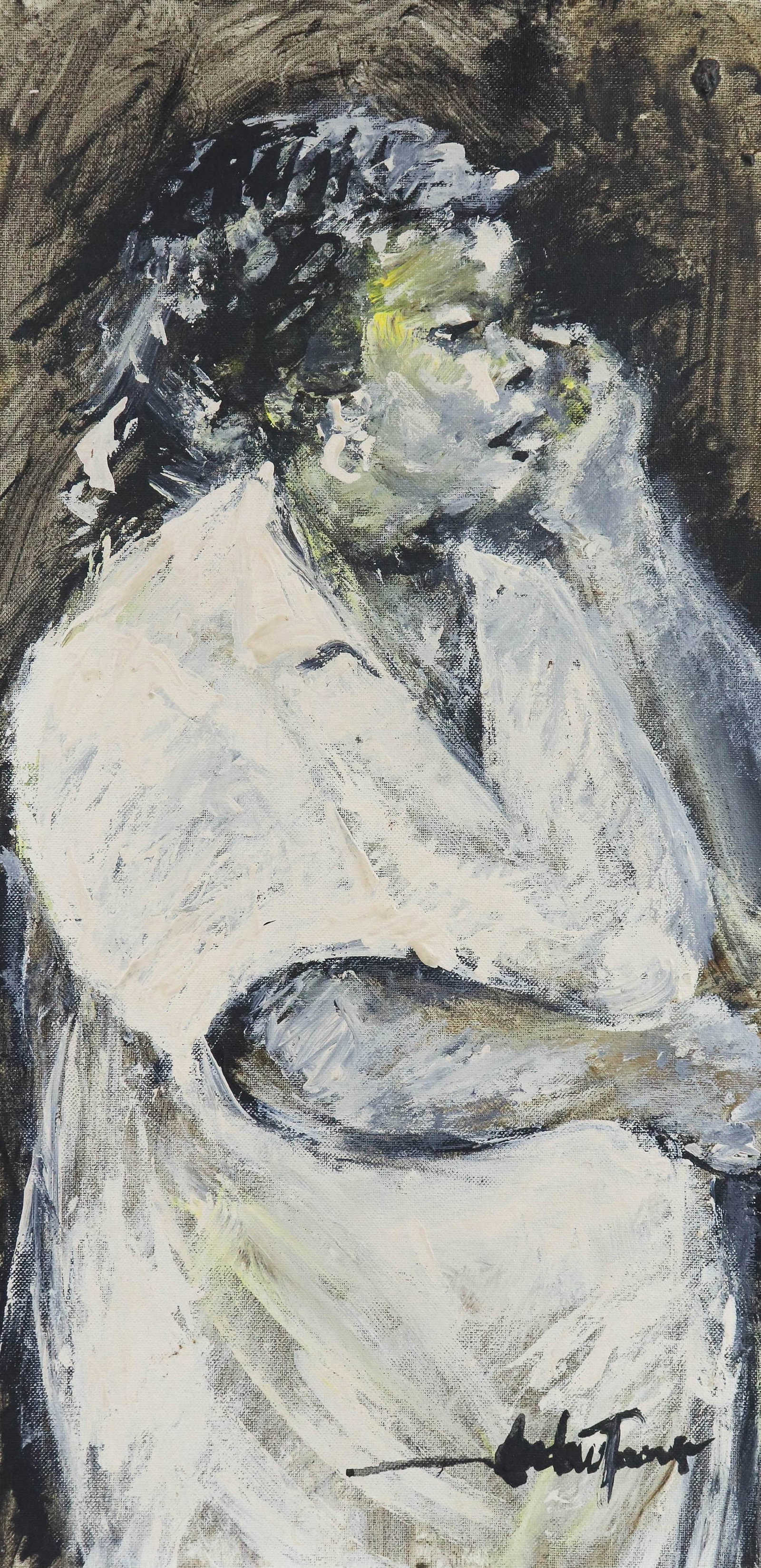 Andrew Turner Portrait of a Woman: Andrew Turner (African-American, 1944-2001) portrait painting of a woman, oil on canvas board, signed "Andrew Turner", 24" x 12", unframed, good condition