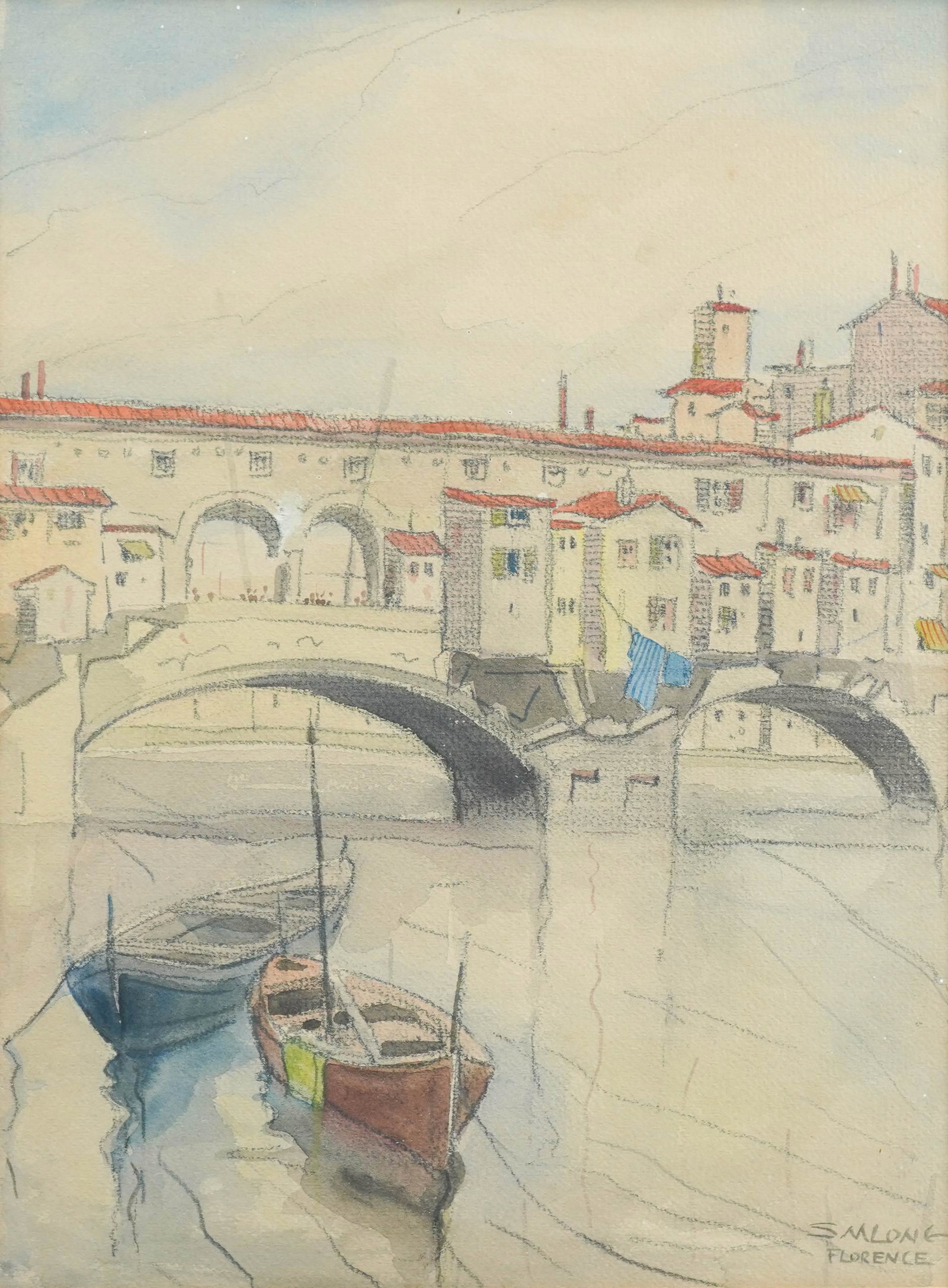 Stanley M Long Watercolor "Florence, Italy": Stanley M Long (American, 1892-1972) watercolor "Florence, Italy", probably painted during his years in the military service overseas, watercolor and graphite on paper, signed "S. M. Long Florence", 8