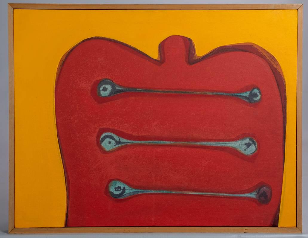 Unver Shafi Khan abstract painting: Unver Shafi Khan (Pakistani, b 1961) abstract painting, untitled, oil on canvas, signed on reverse "Unver 2000", 15" x 19-1/2", framed 15-3/4" x 20-1/4", very good condition