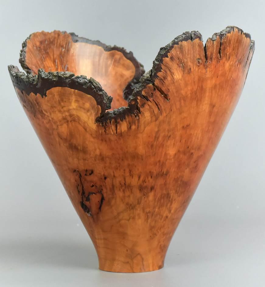 Turned Wood Bowl Signed Jacques: American Elm burl turned wood bowl, natural edge, signed Jacques 1998, 9" h x 9" dia