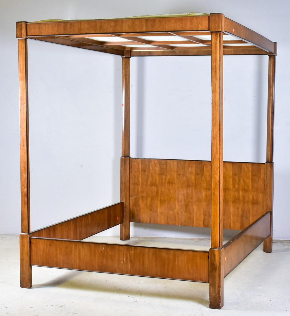 Walnut finished Queen size canopy bed: Walnut finished Queen size canopy bed, 85-1/2"h x 86"d