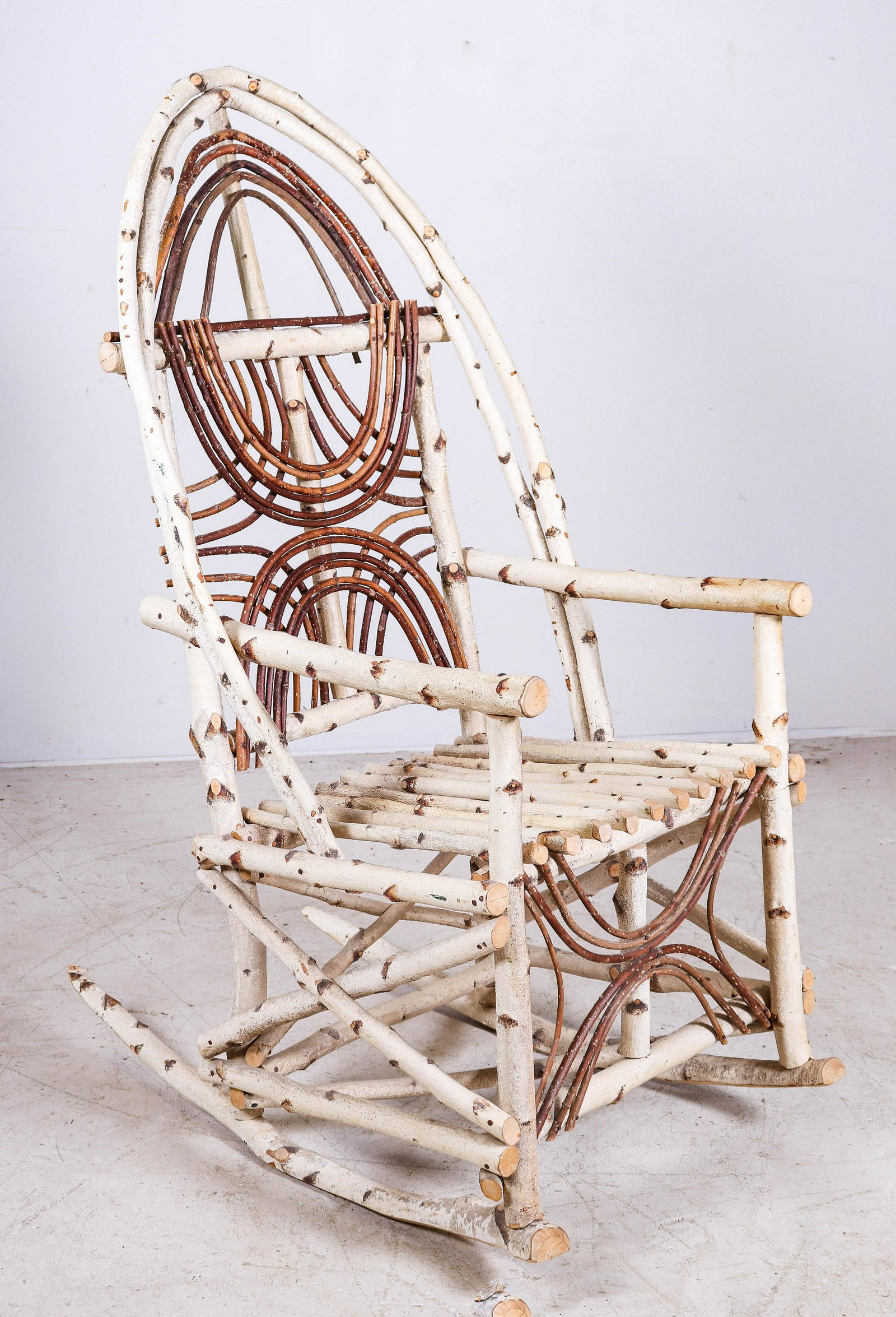 Branch bentwood Adirondack rocker: Branch bentwood Adirondack rocker, 53"h, seat height 21"h
